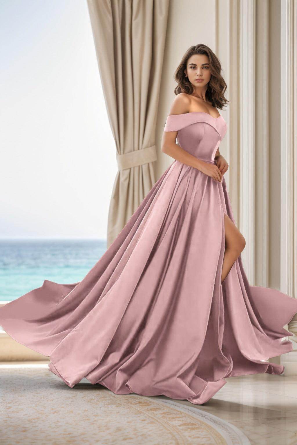 A-Line Court Train Satin Prom Dress CS0405