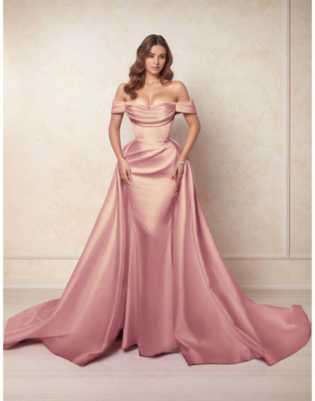 A-Line Chapel Train Satin Prom Dress CS0416
