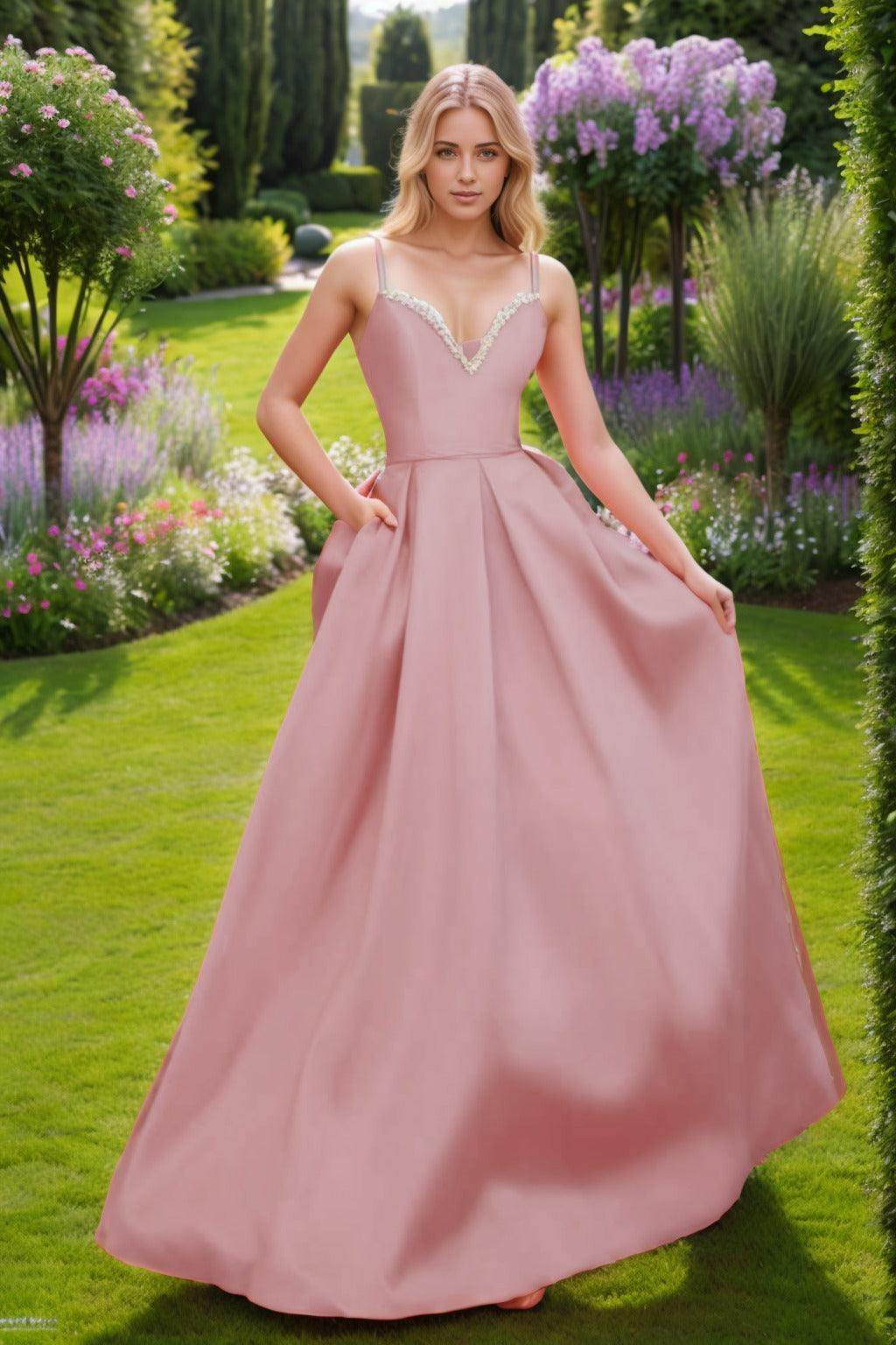 A-Line Floor Length Satin Prom Dress CS0451
