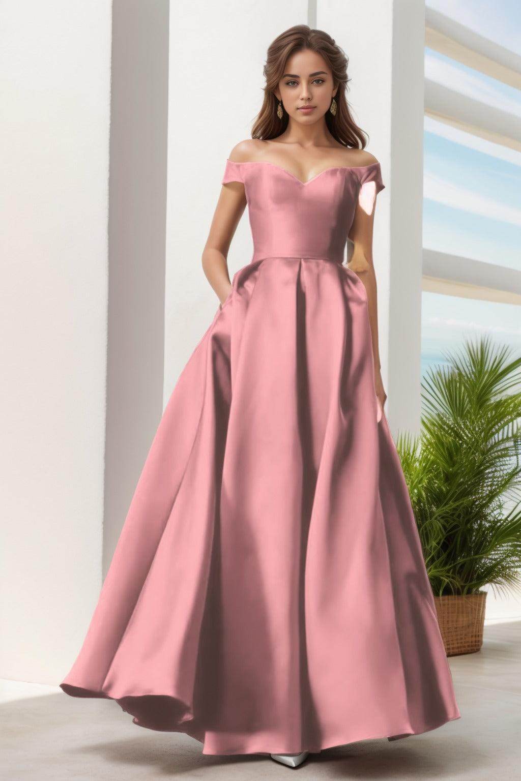 A-Line Floor Length Satin Prom Dress CS0408