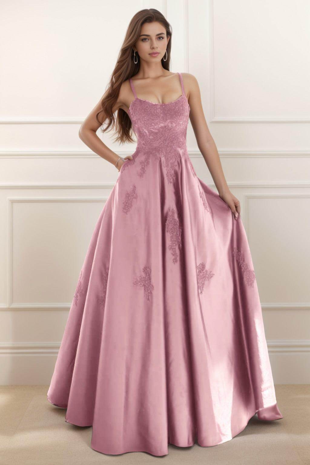 A-Line Floor Length Satin Prom Dress CS0458