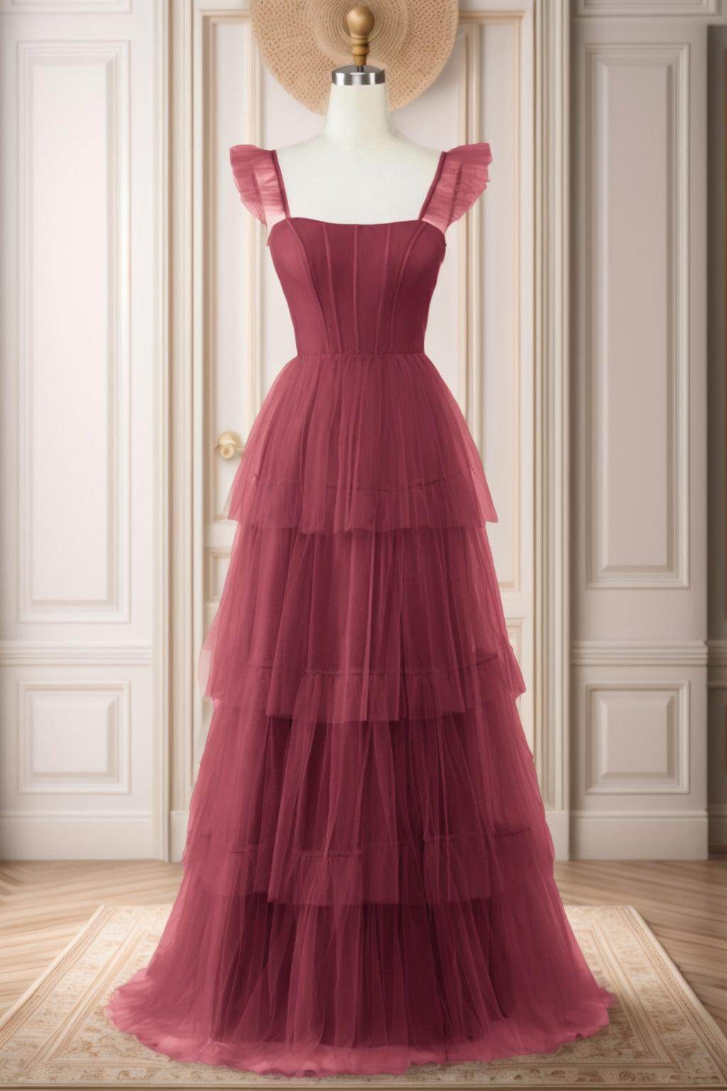 A-Line Sweep-Brush Train Tulle Prom Dress CS0471