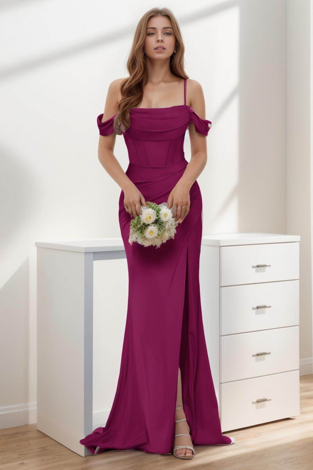 Trumpet-Mermaid Sweep-Brush Train Silk-Like Prom Dress CS0399