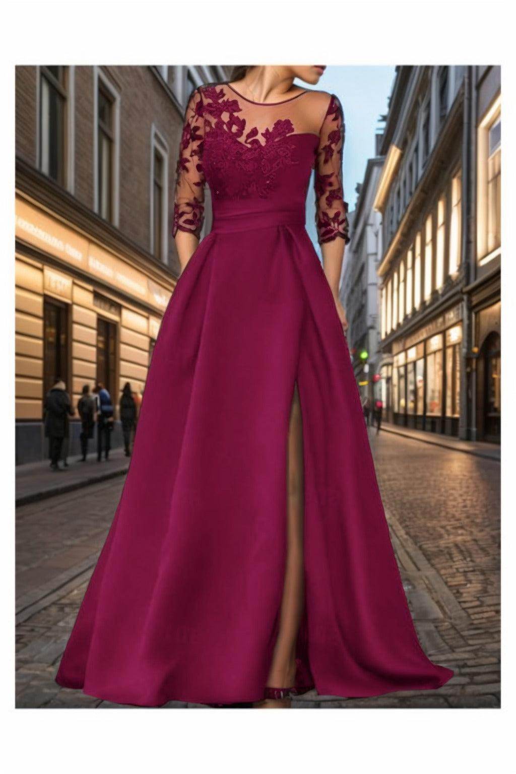 A-Line Sweep-Brush Train Satin Prom Dress CS0456