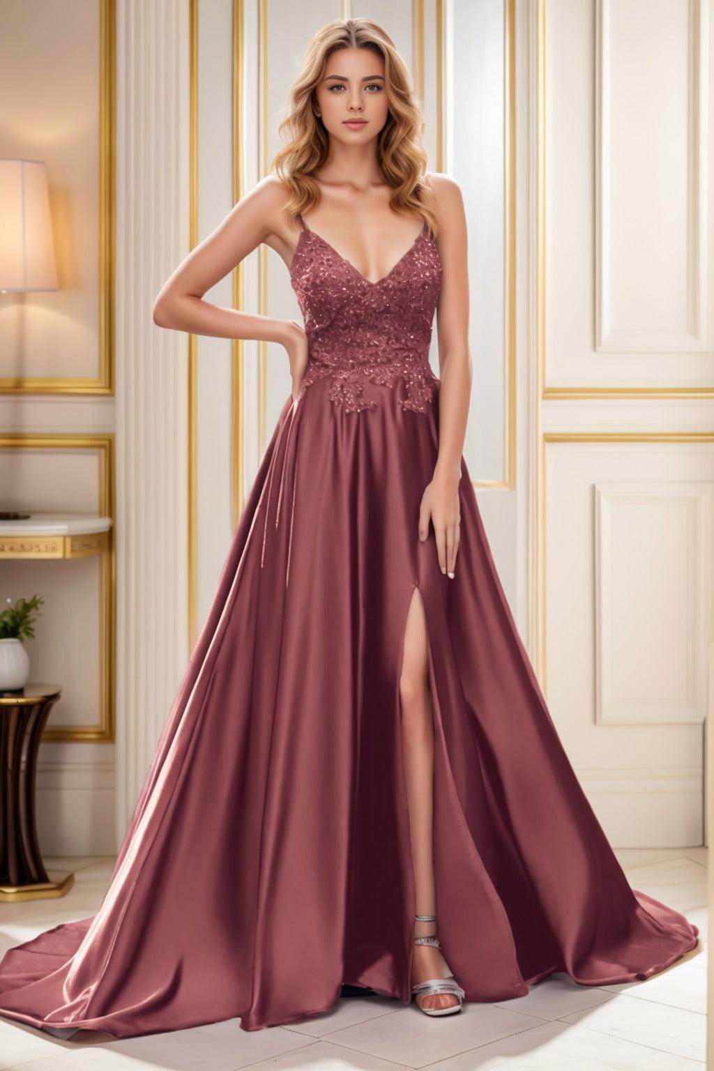 A-Line Court Train Satin Prom Dress CS0460