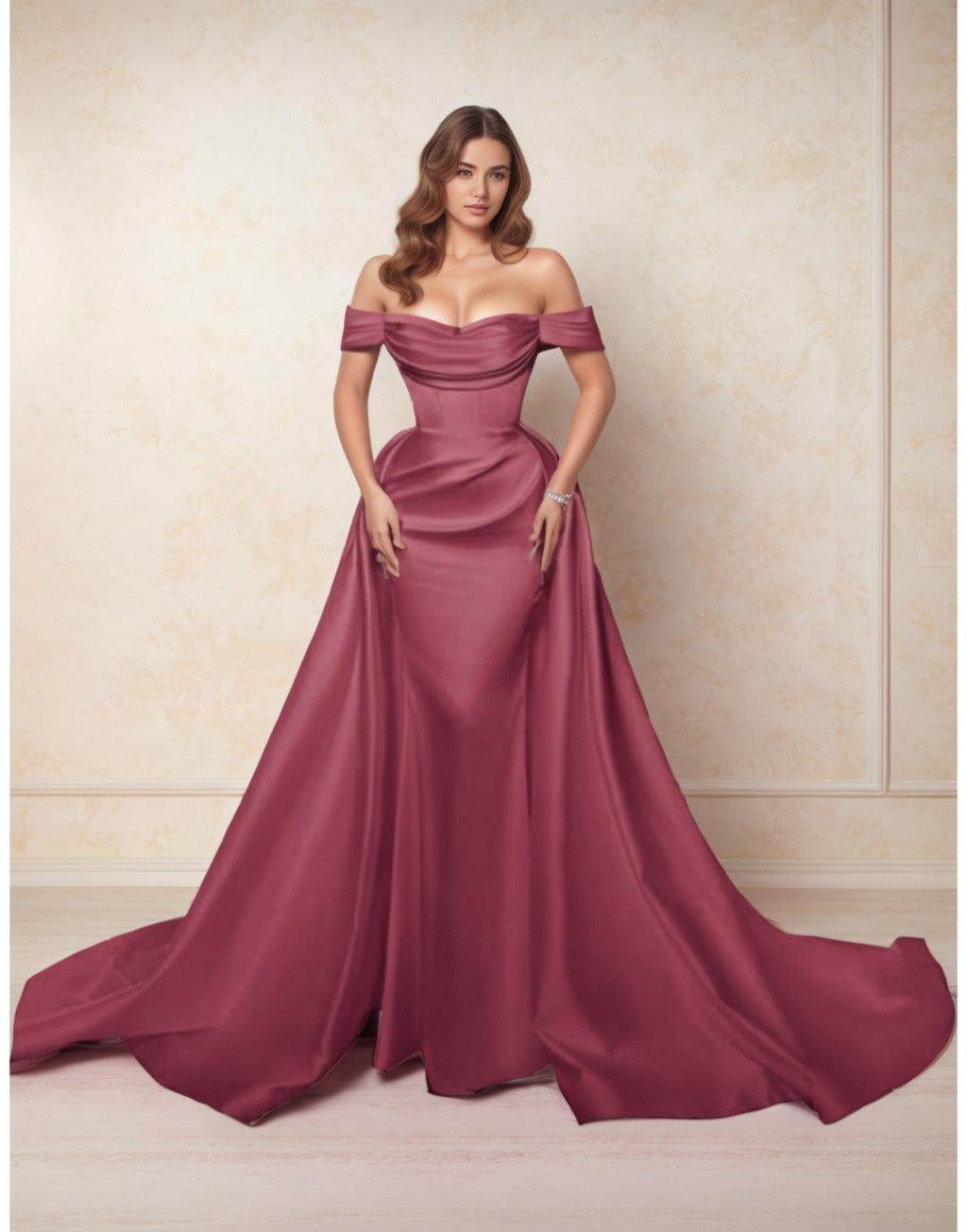 A-Line Chapel Train Satin Prom Dress CS0416