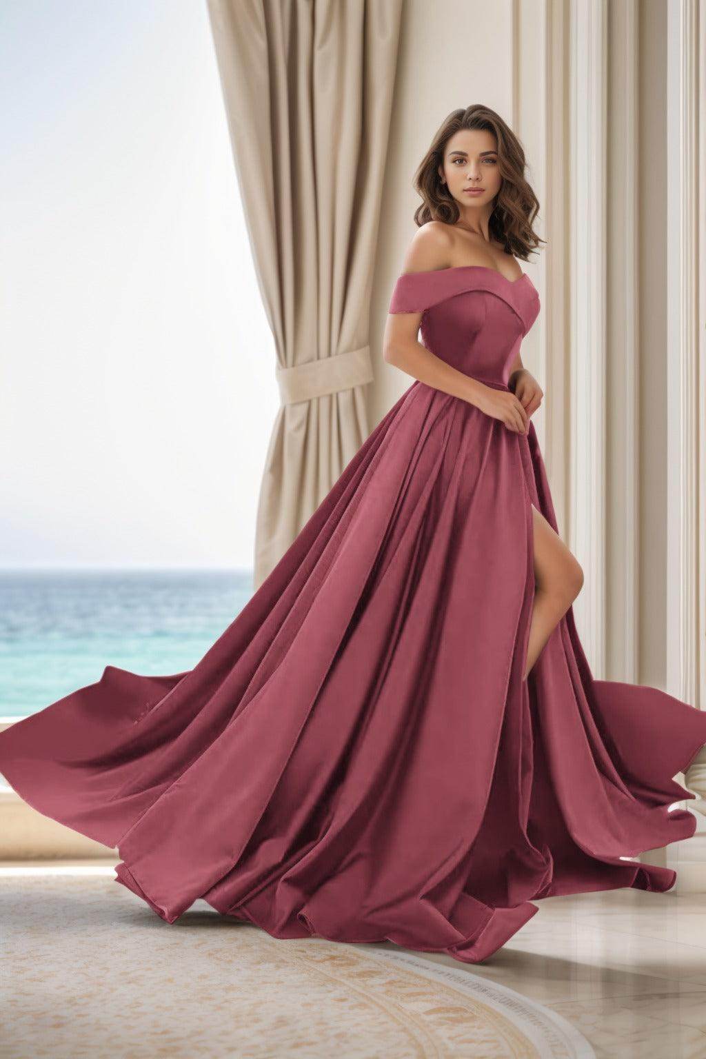A-Line Court Train Satin Prom Dress CS0405