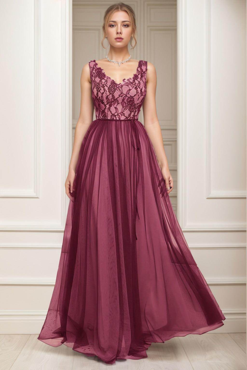 A-Line Sweep-Brush Train Tulle Prom Dress CS0466