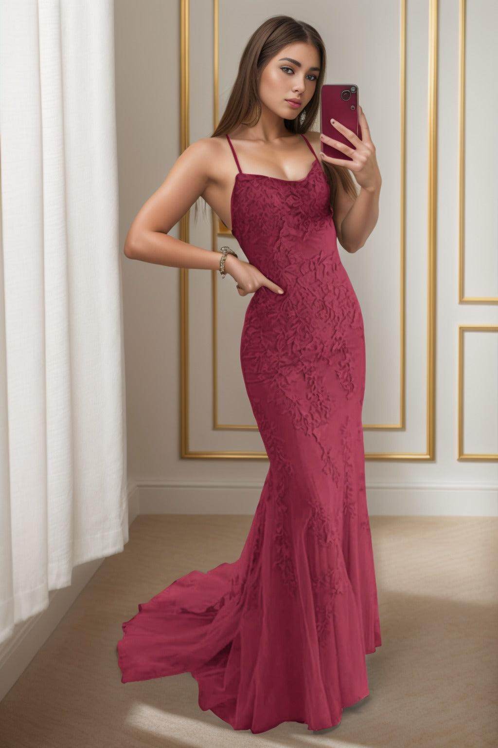 Trumpet-Mermaid Sweep-Brush Train Tulle Prom Dress CS0398