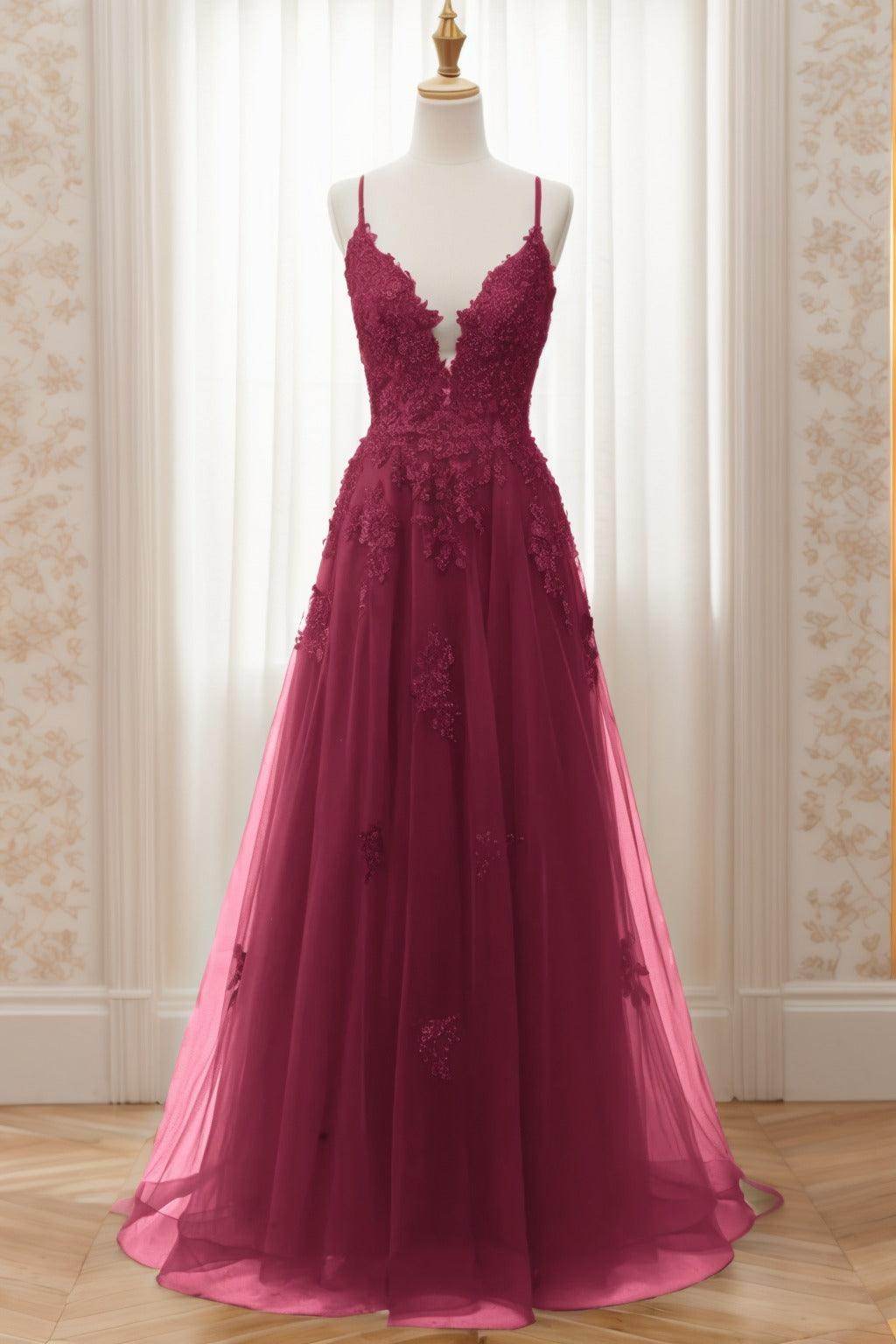 A-Line Sweep-Brush Train Tulle Prom Dress CS0463