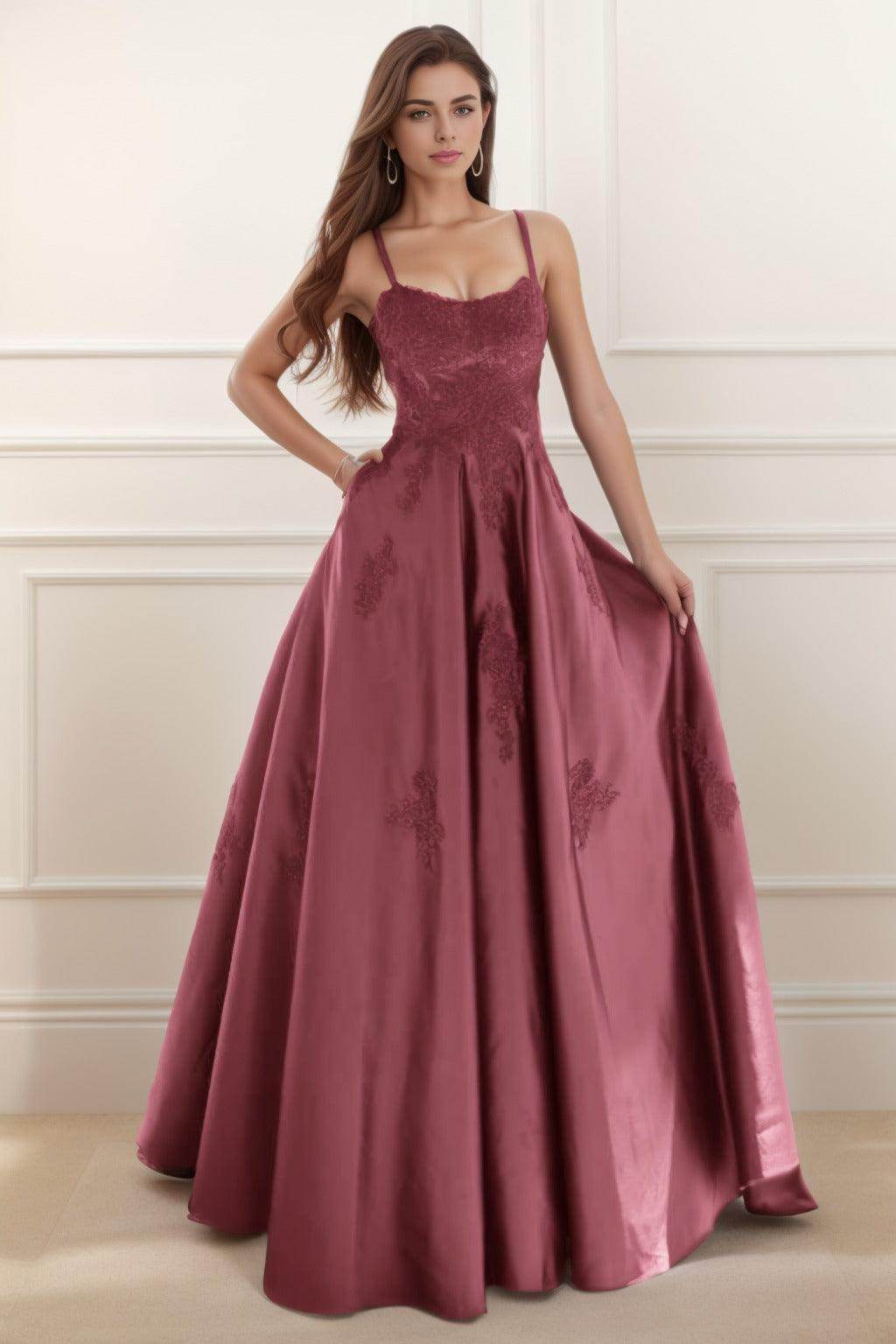 A-Line Floor Length Satin Prom Dress CS0458
