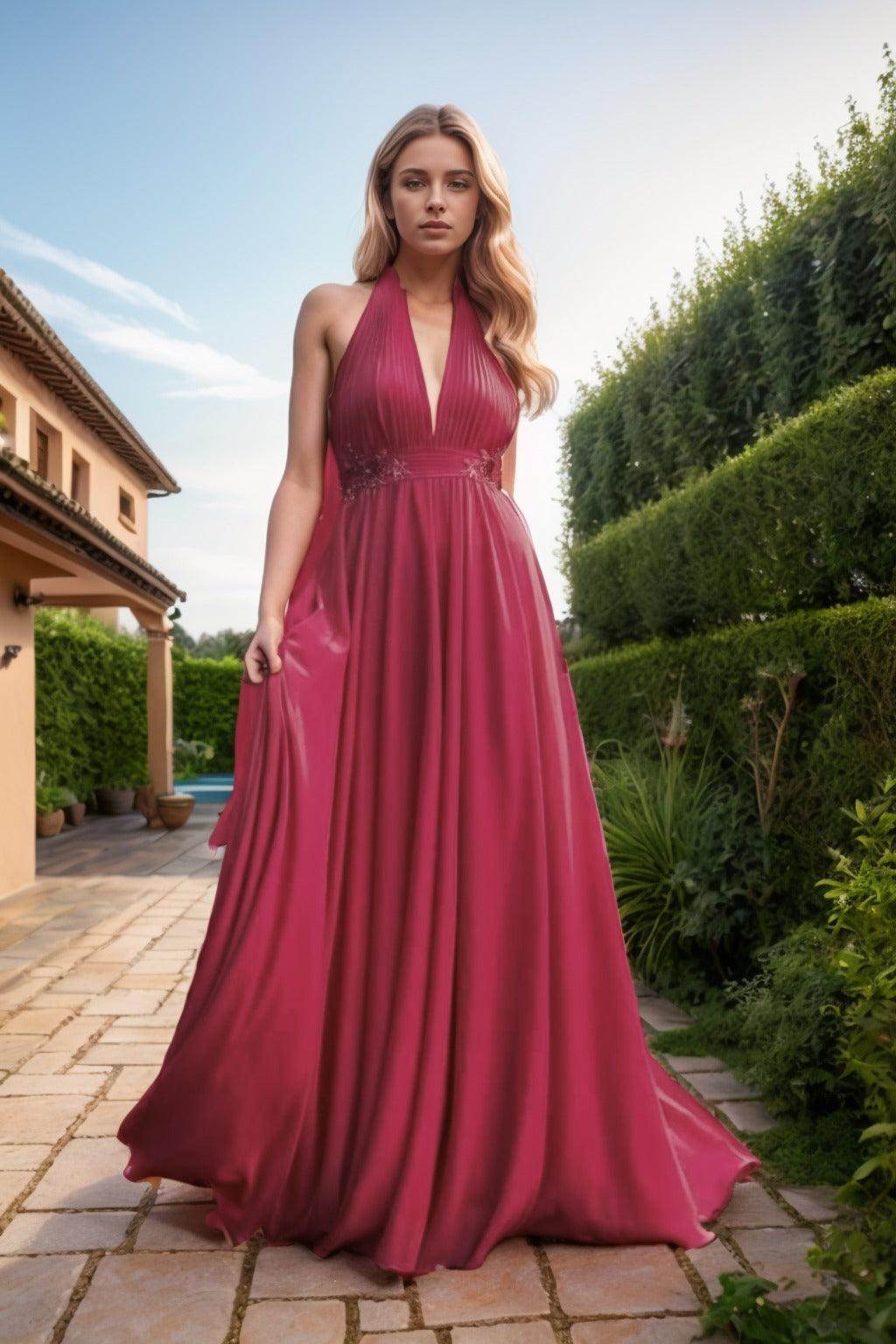 A-Line Sweep-Brush Train Chiffon Prom Dress CS0457