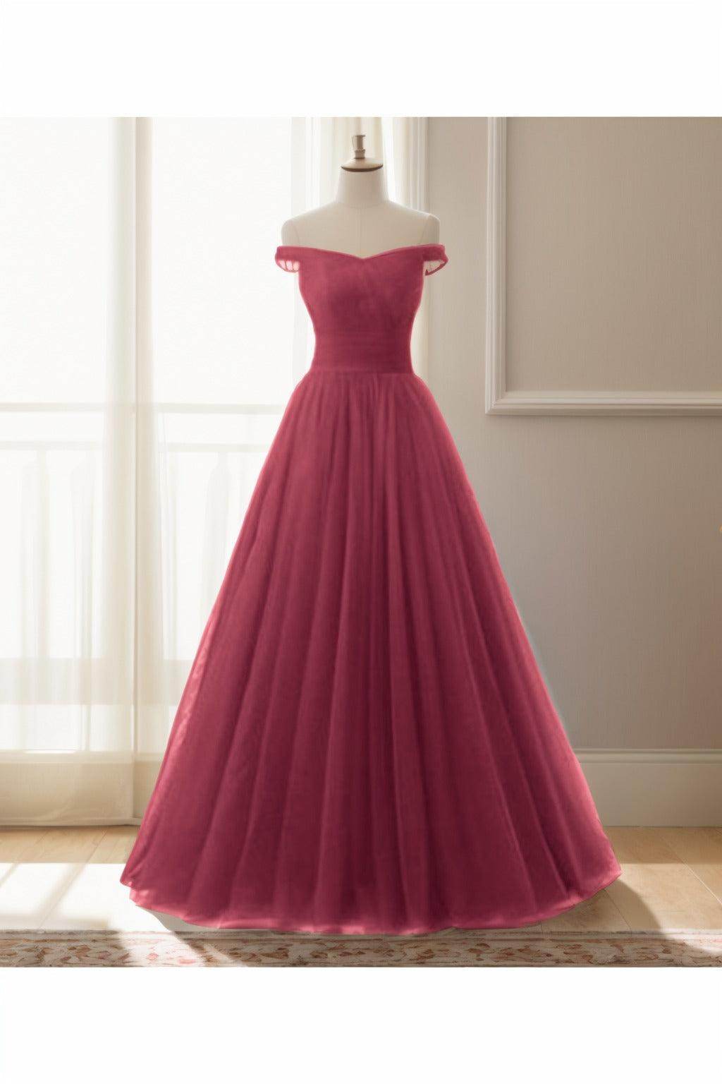A-Line Floor Length Tulle Prom Dress CS0459