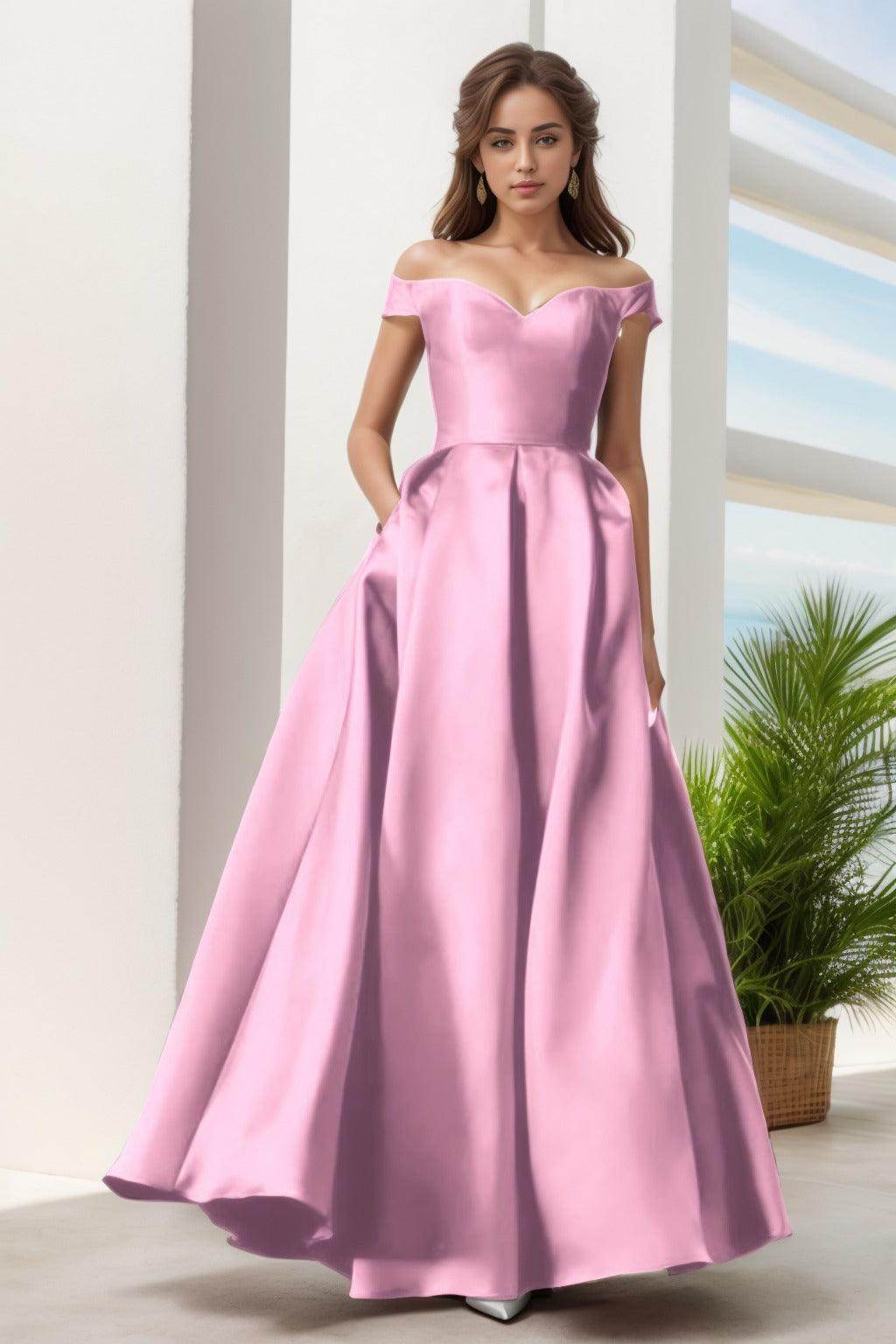 A-Line Floor Length Satin Prom Dress CS0408