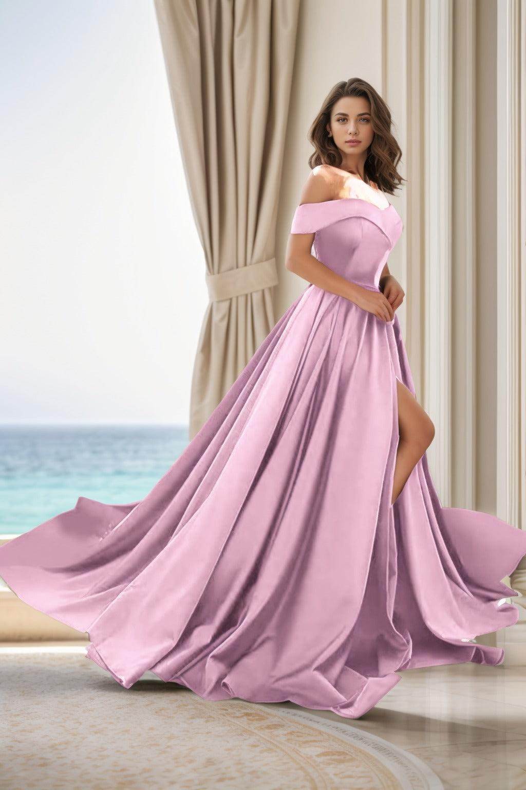 A-Line Court Train Satin Prom Dress CS0405