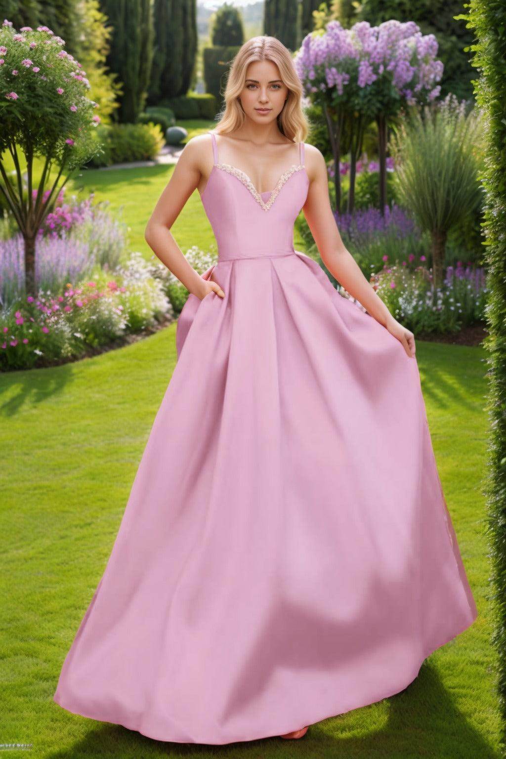 A-Line Floor Length Satin Prom Dress CS0451