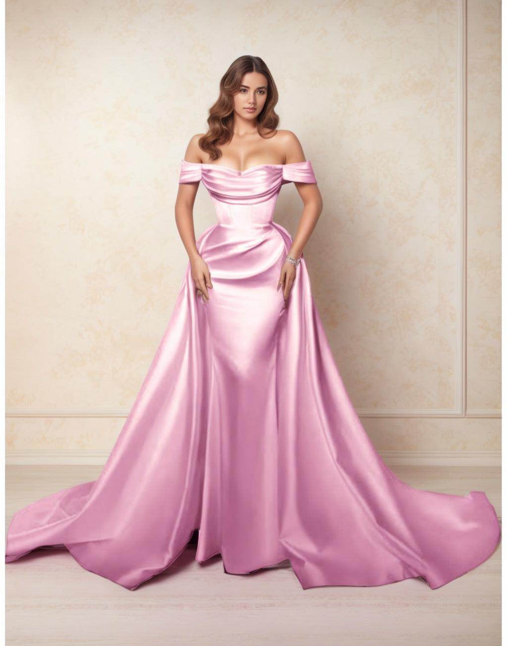 A-Line Chapel Train Satin Prom Dress CS0416