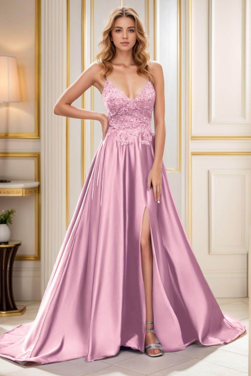 A-Line Court Train Satin Prom Dress CS0460