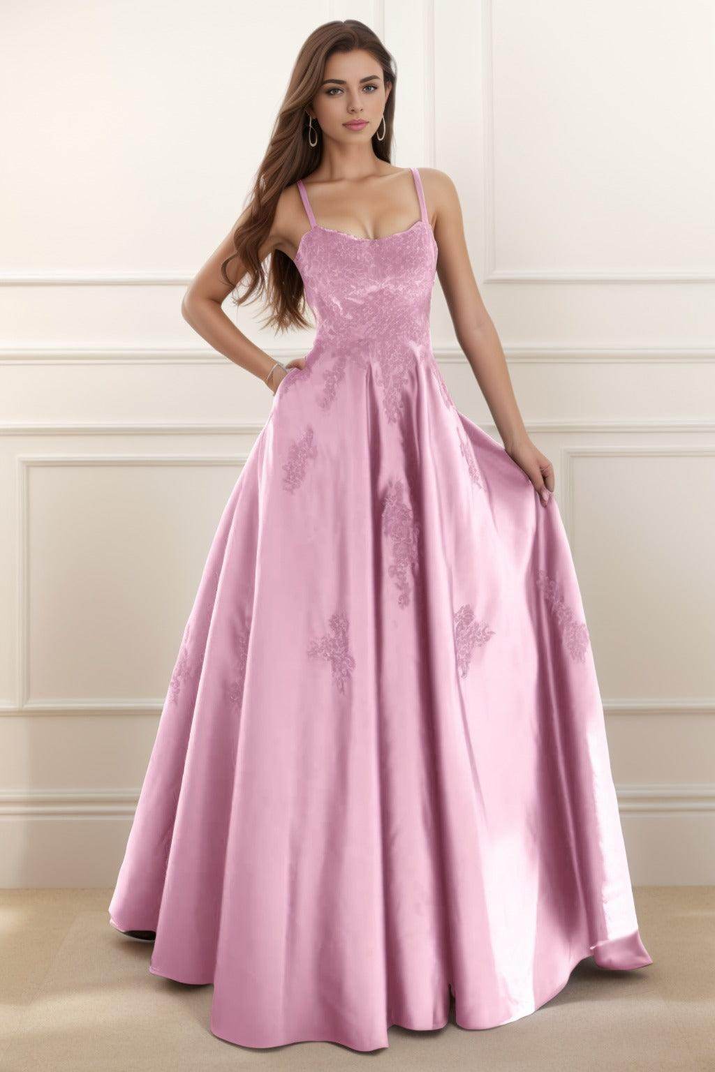 A-Line Floor Length Satin Prom Dress CS0458