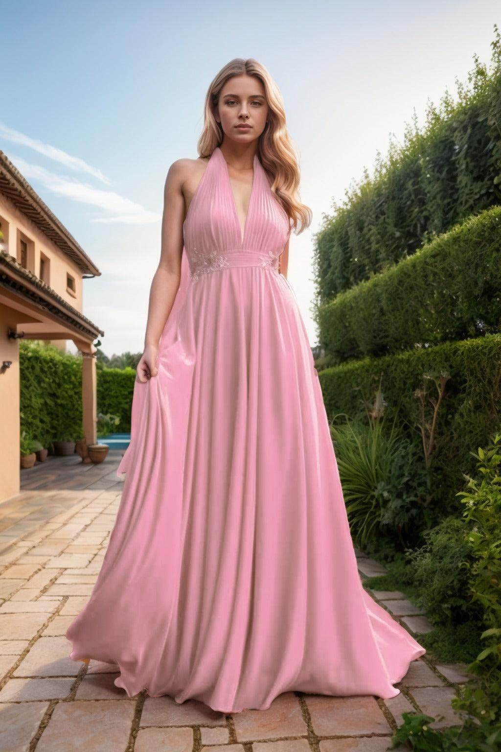 A-Line Sweep-Brush Train Chiffon Prom Dress CS0457