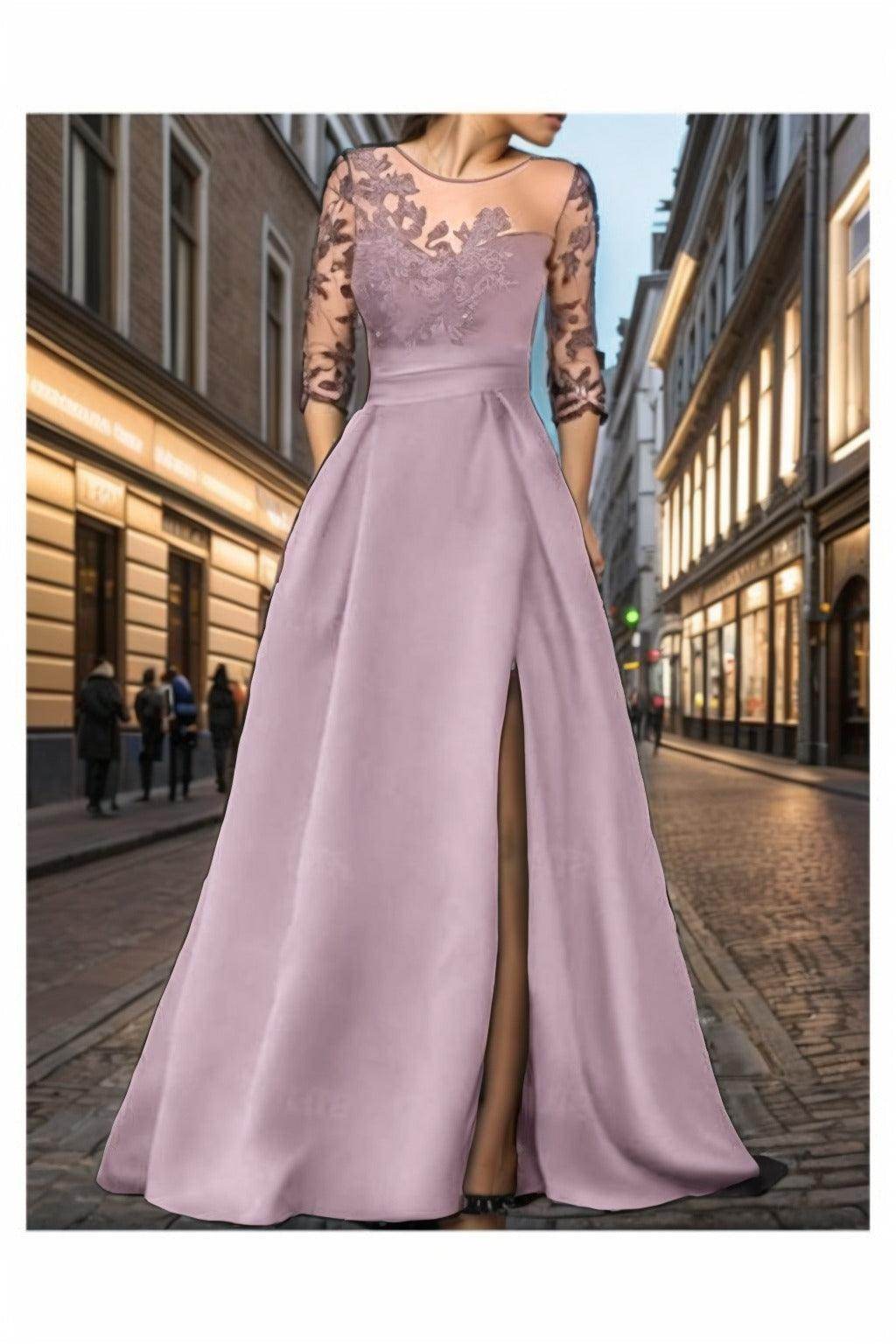 A-Line Sweep-Brush Train Satin Prom Dress CS0456