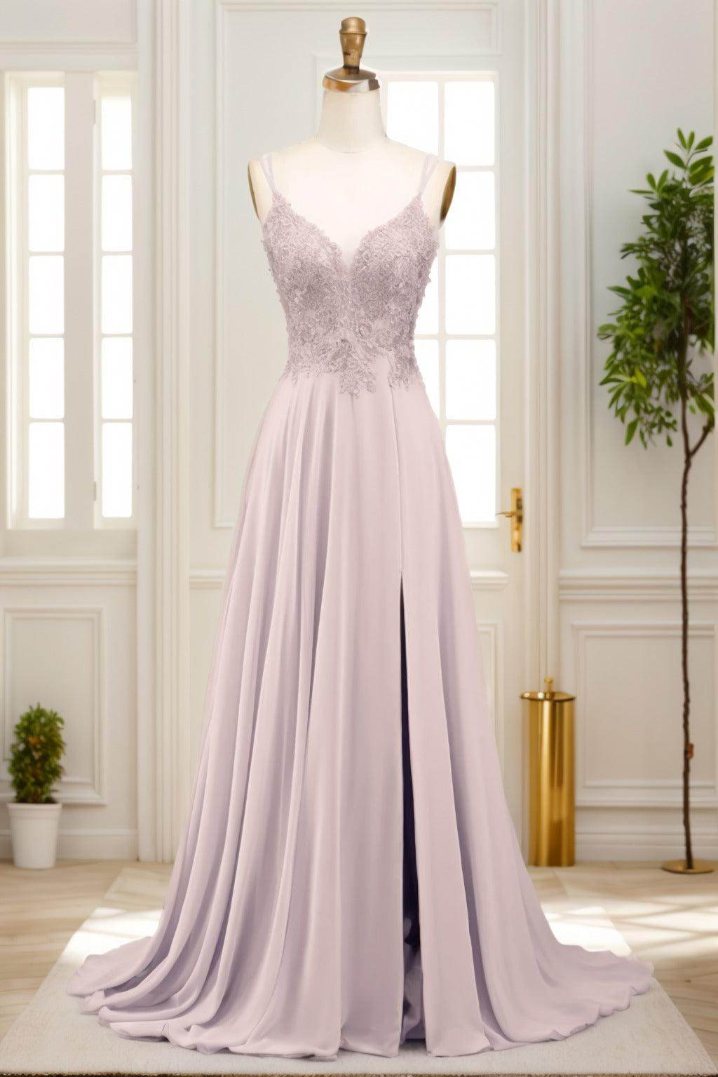A-Line Sweep-Brush Train Chiffon Prom Dress CS0470