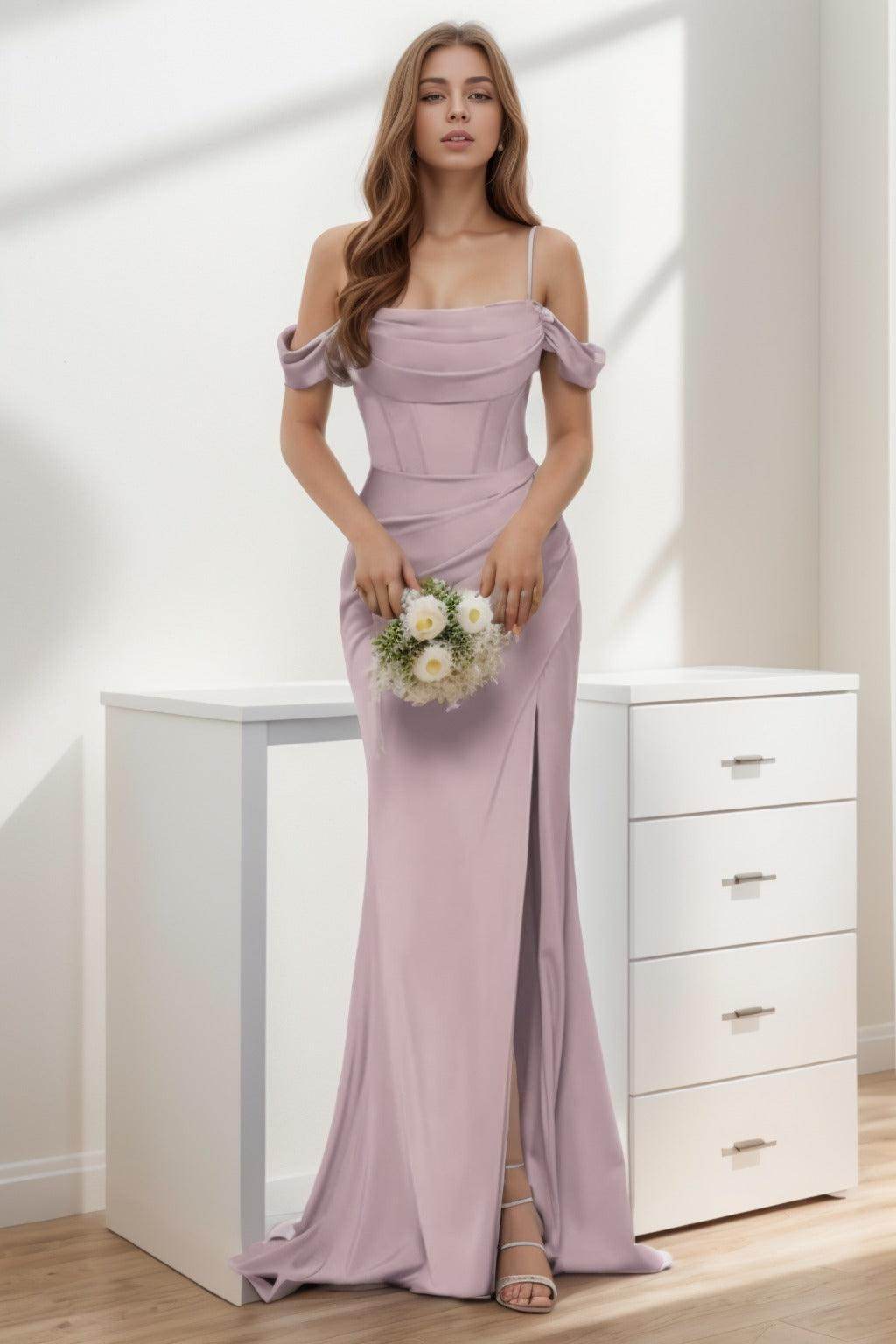 Trumpet-Mermaid Sweep-Brush Train Silk-Like Prom Dress CS0399