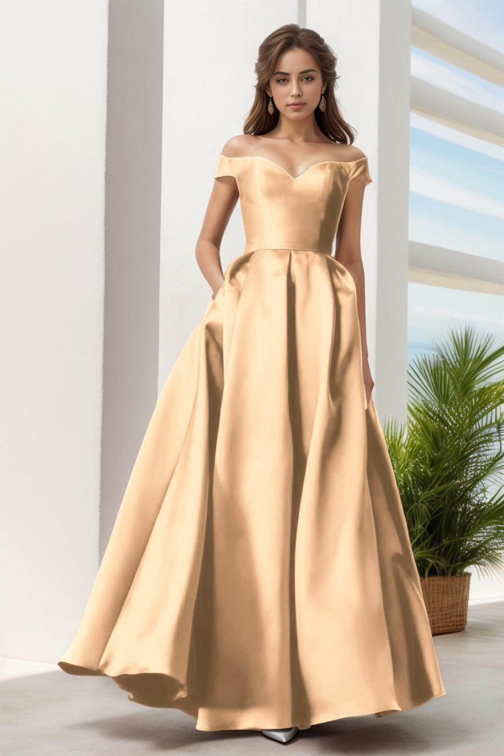 A-Line Floor Length Satin Prom Dress CS0408