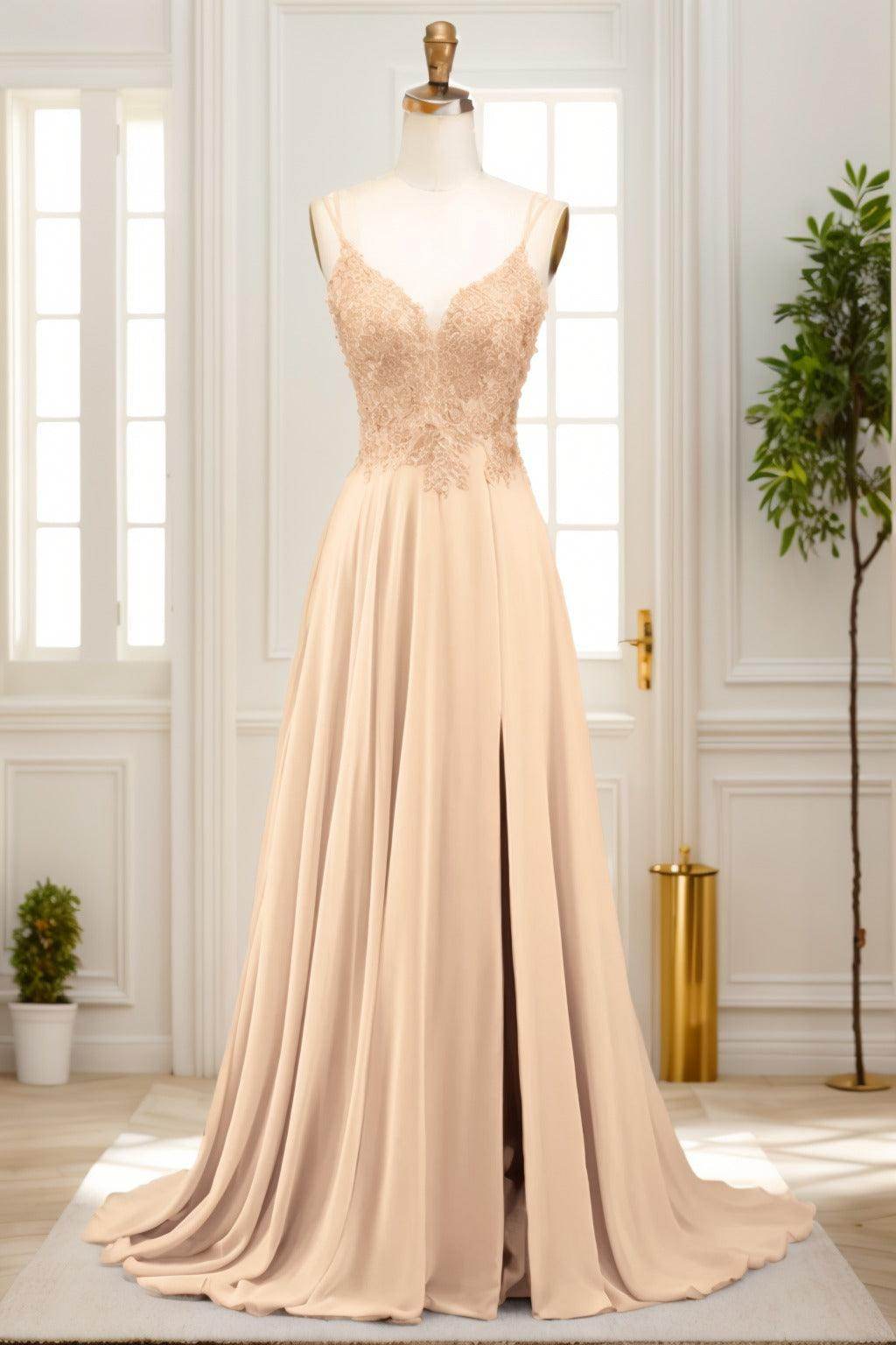 A-Line Sweep-Brush Train Chiffon Prom Dress CS0470