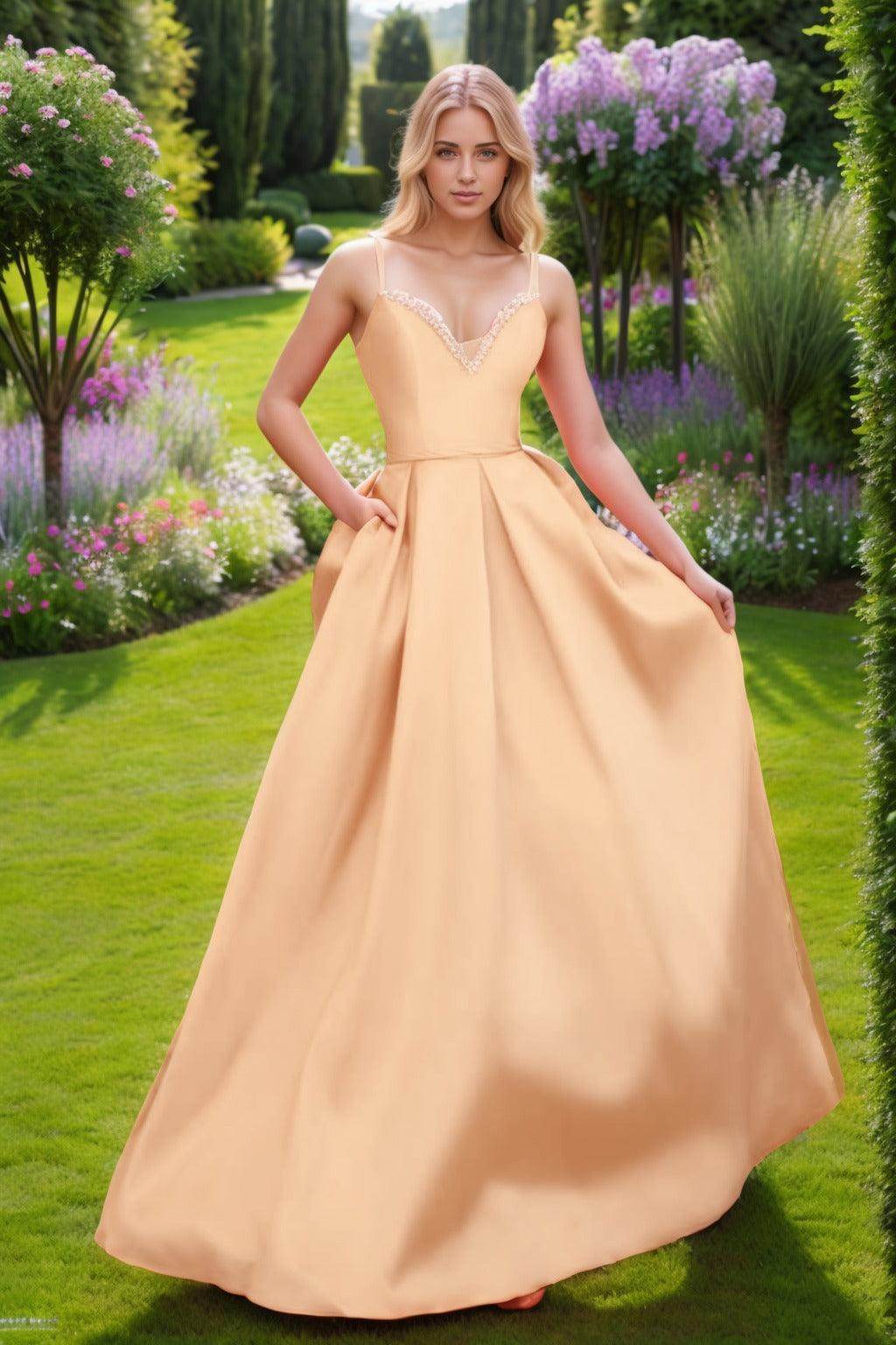 A-Line Floor Length Satin Prom Dress CS0451