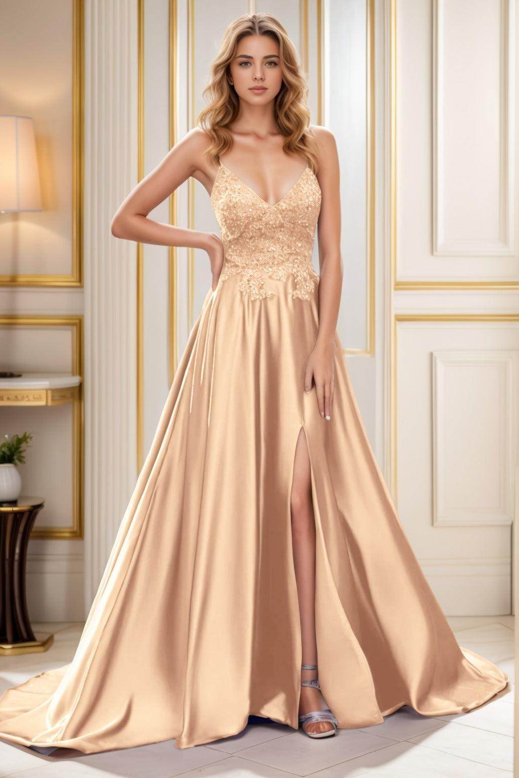 A-Line Court Train Satin Prom Dress CS0460