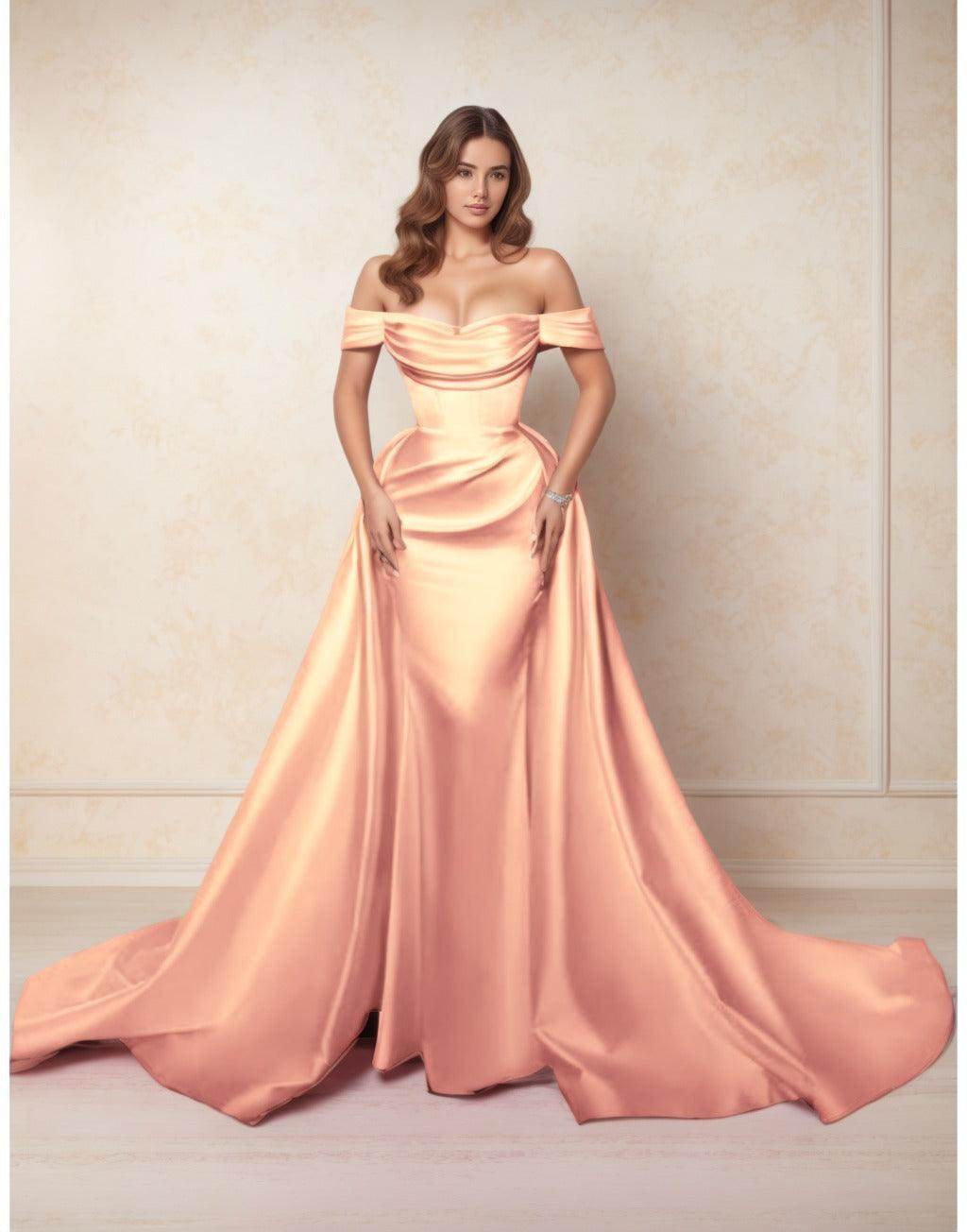 A-Line Chapel Train Satin Prom Dress CS0416