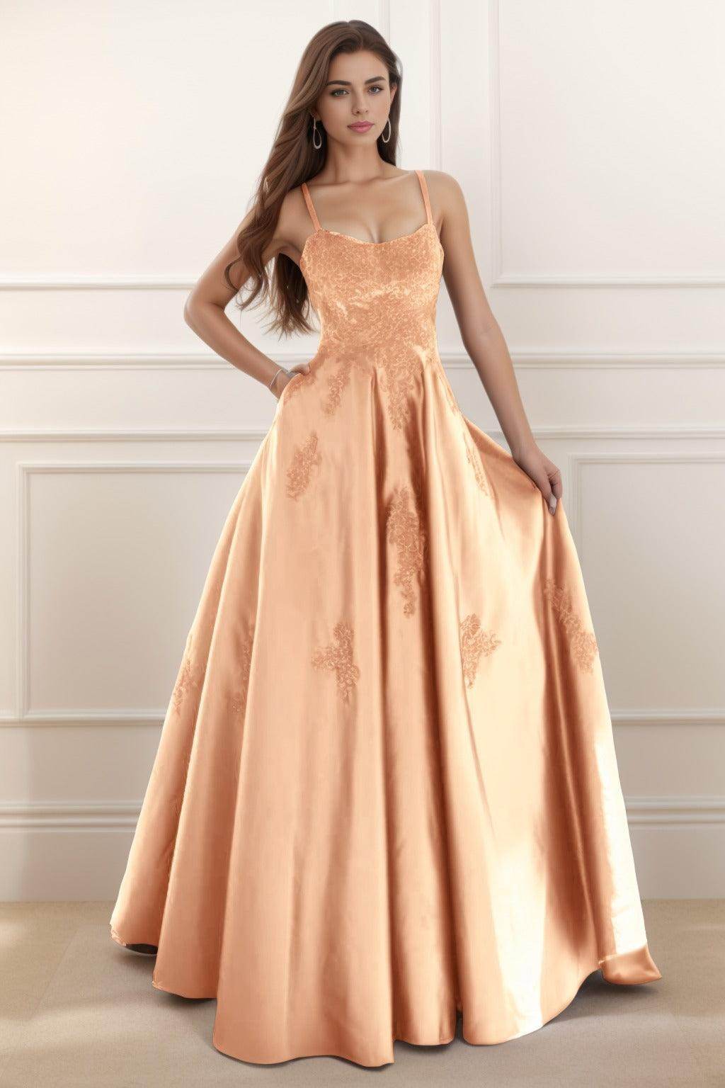 A-Line Floor Length Satin Prom Dress CS0458
