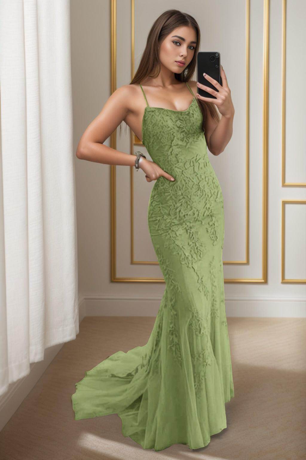 Trumpet-Mermaid Sweep-Brush Train Tulle Prom Dress CS0398