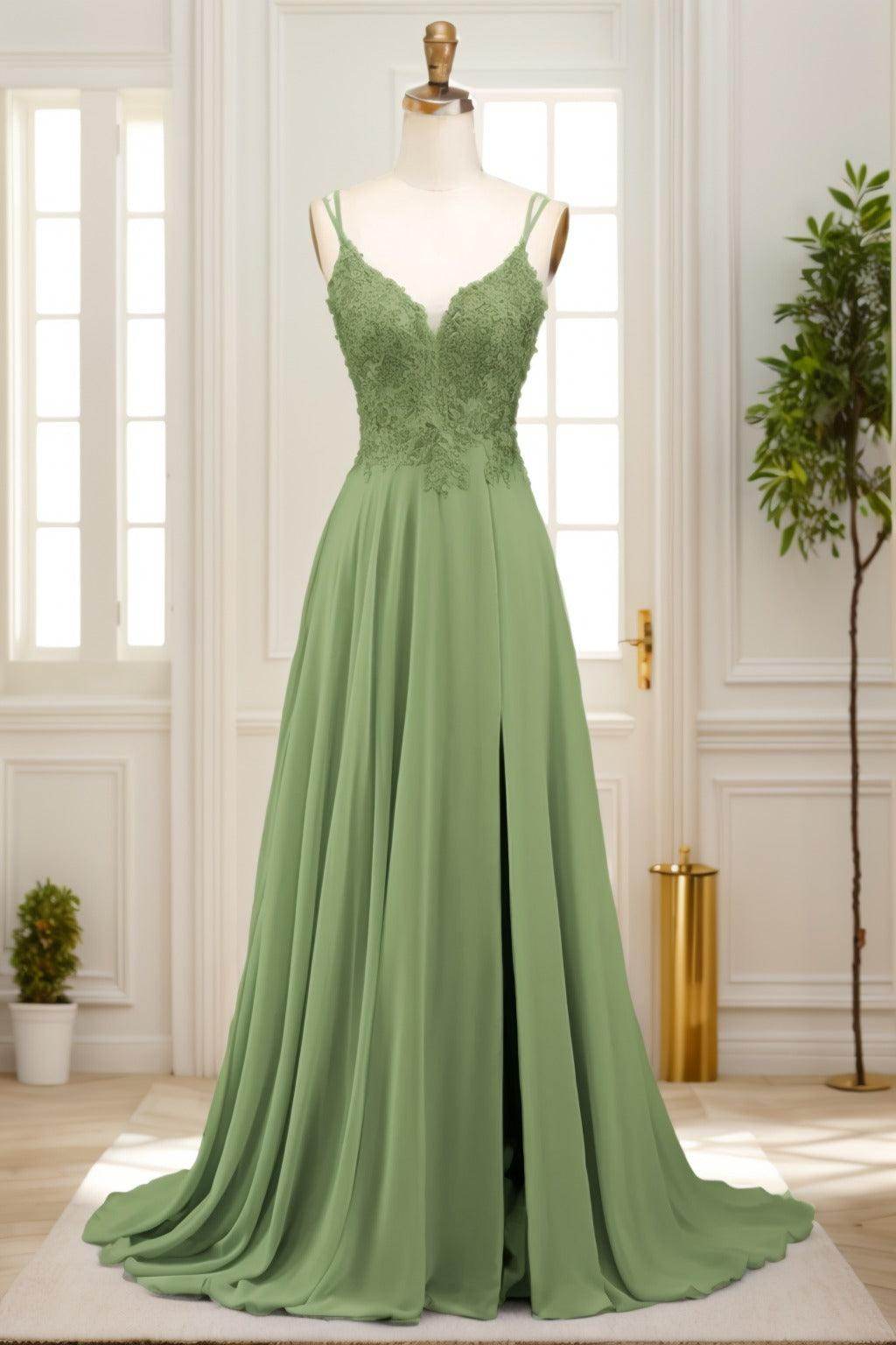 A-Line Sweep-Brush Train Chiffon Prom Dress CS0470