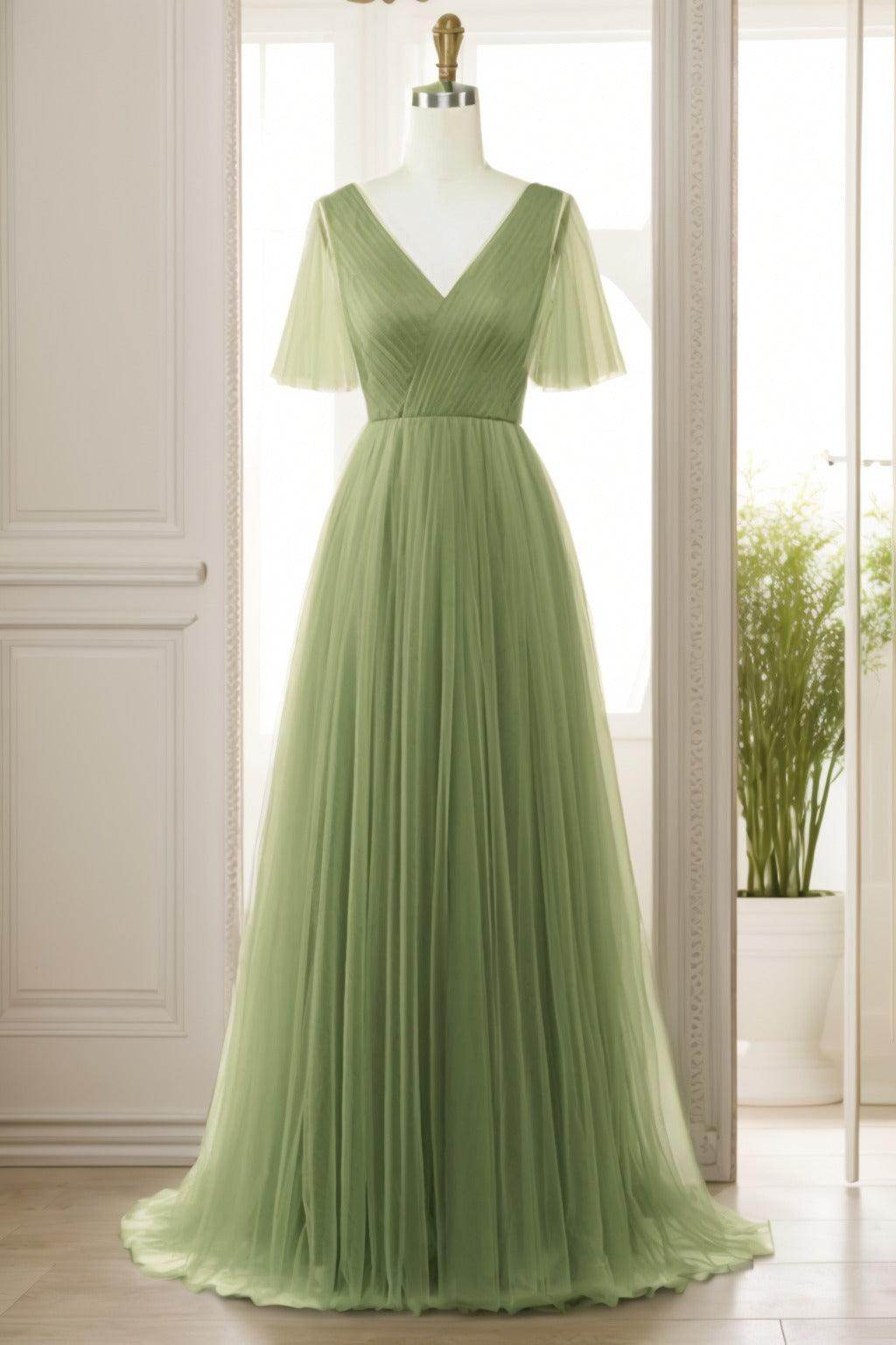 A-Line Sweep-Brush Train Tulle Prom Dress CS0472
