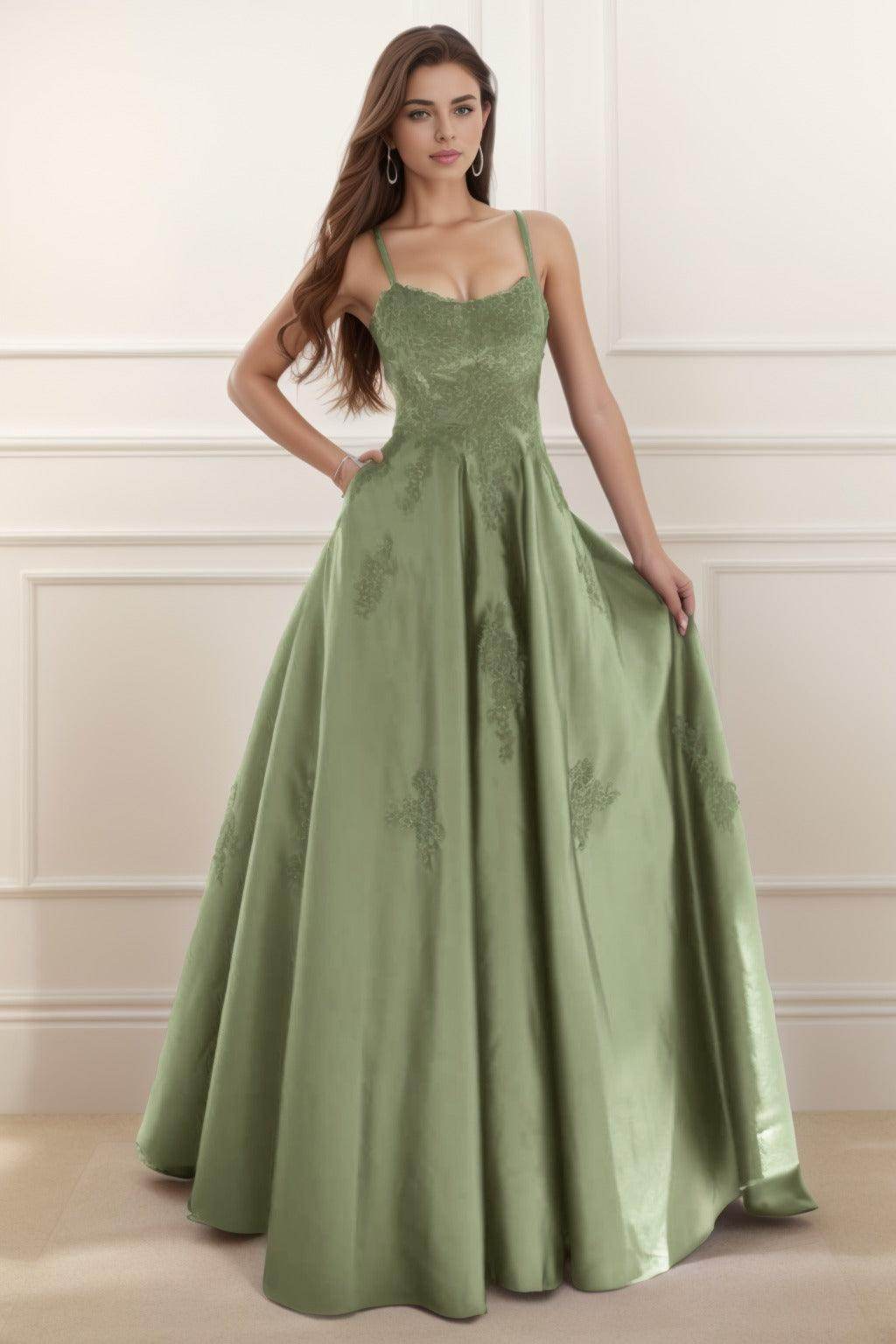 A-Line Floor Length Satin Prom Dress CS0458
