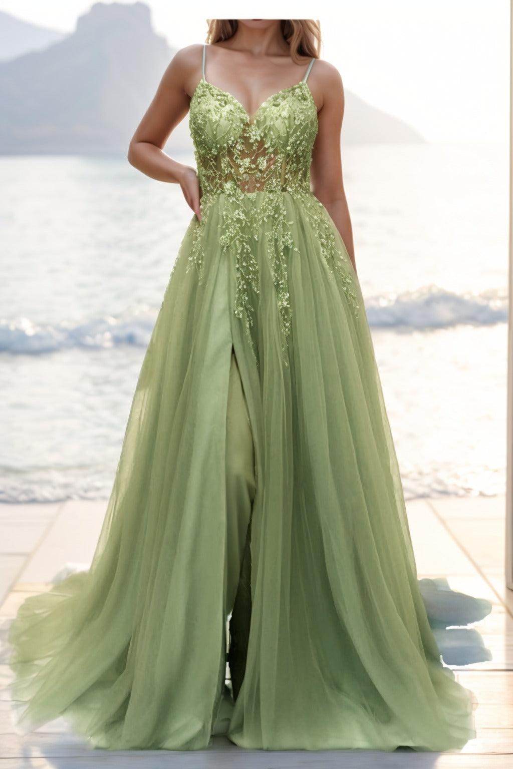 A-line Sweep-Brush Train Tulle Prom Dress CS0402