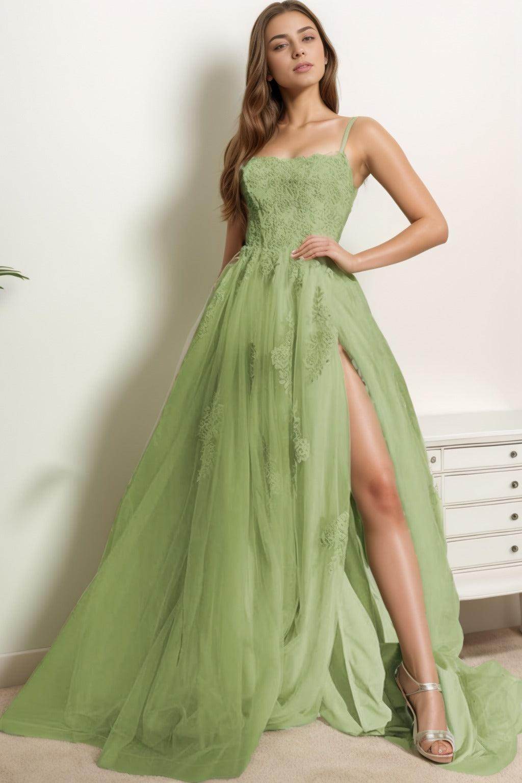 A-Line Sweep-Brush Train Tulle Prom Dress CS0415