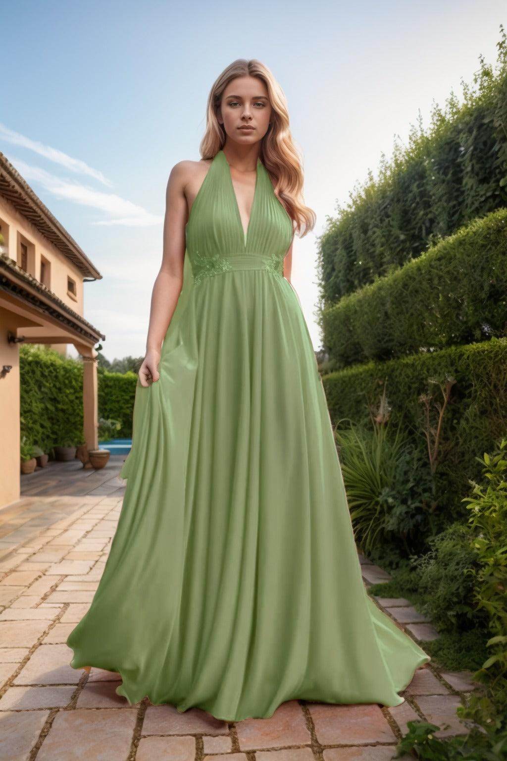 A-Line Sweep-Brush Train Chiffon Prom Dress CS0457