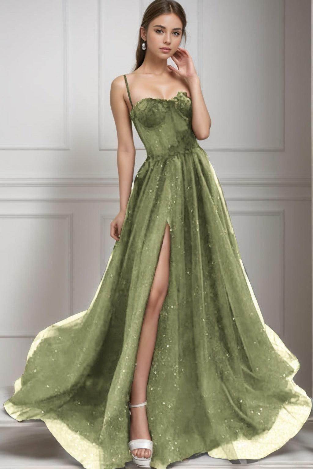 A-Line Sweep-Brush Train Tulle Prom Dress CS0439