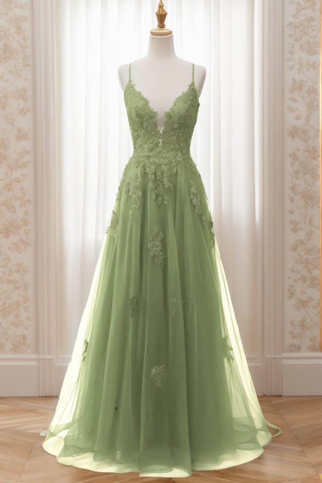 A-Line Sweep-Brush Train Tulle Prom Dress CS0463