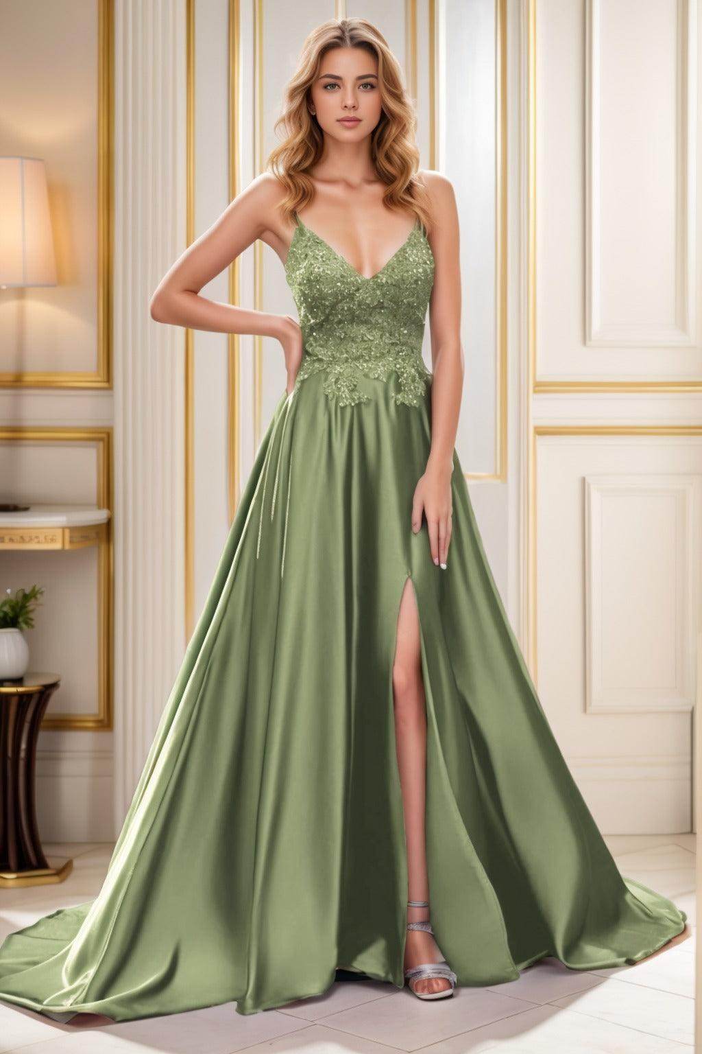 A-Line Court Train Satin Prom Dress CS0460