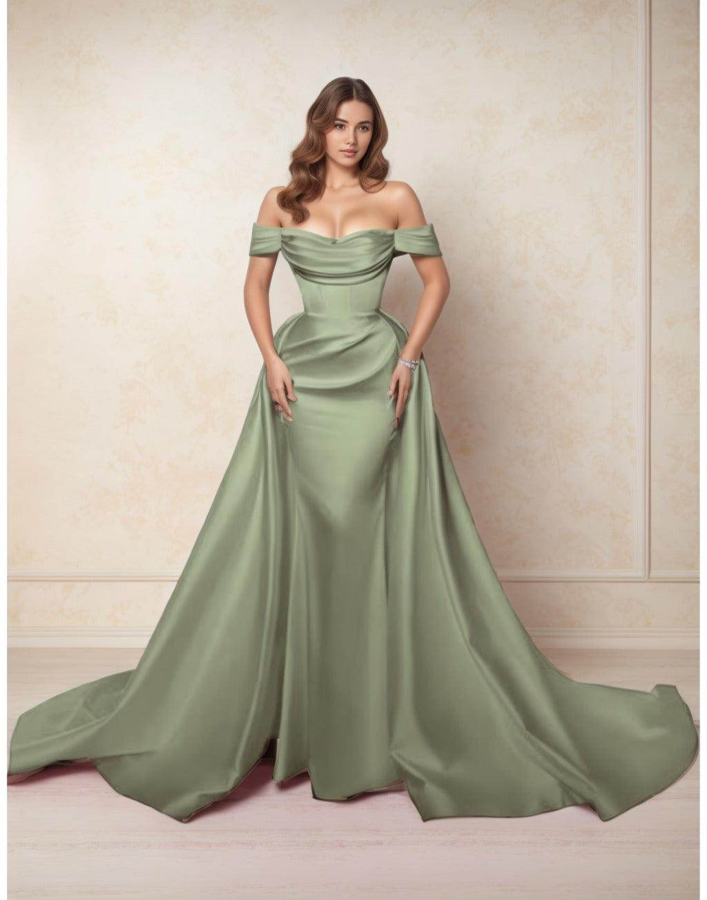 A-Line Chapel Train Satin Prom Dress CS0416