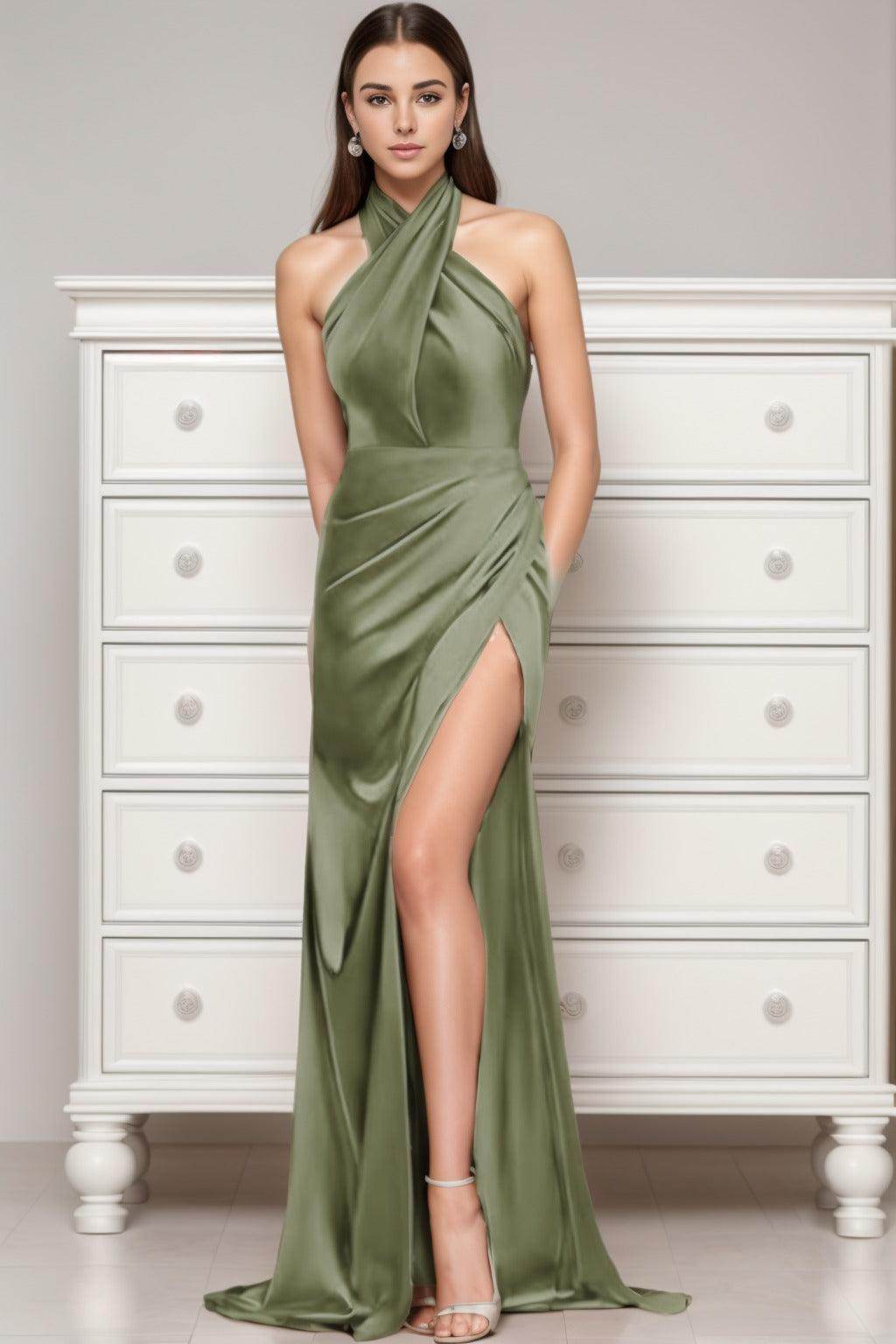 Sheath-Column Sweep-Brush Train Silk-Like Prom Dress CS0431