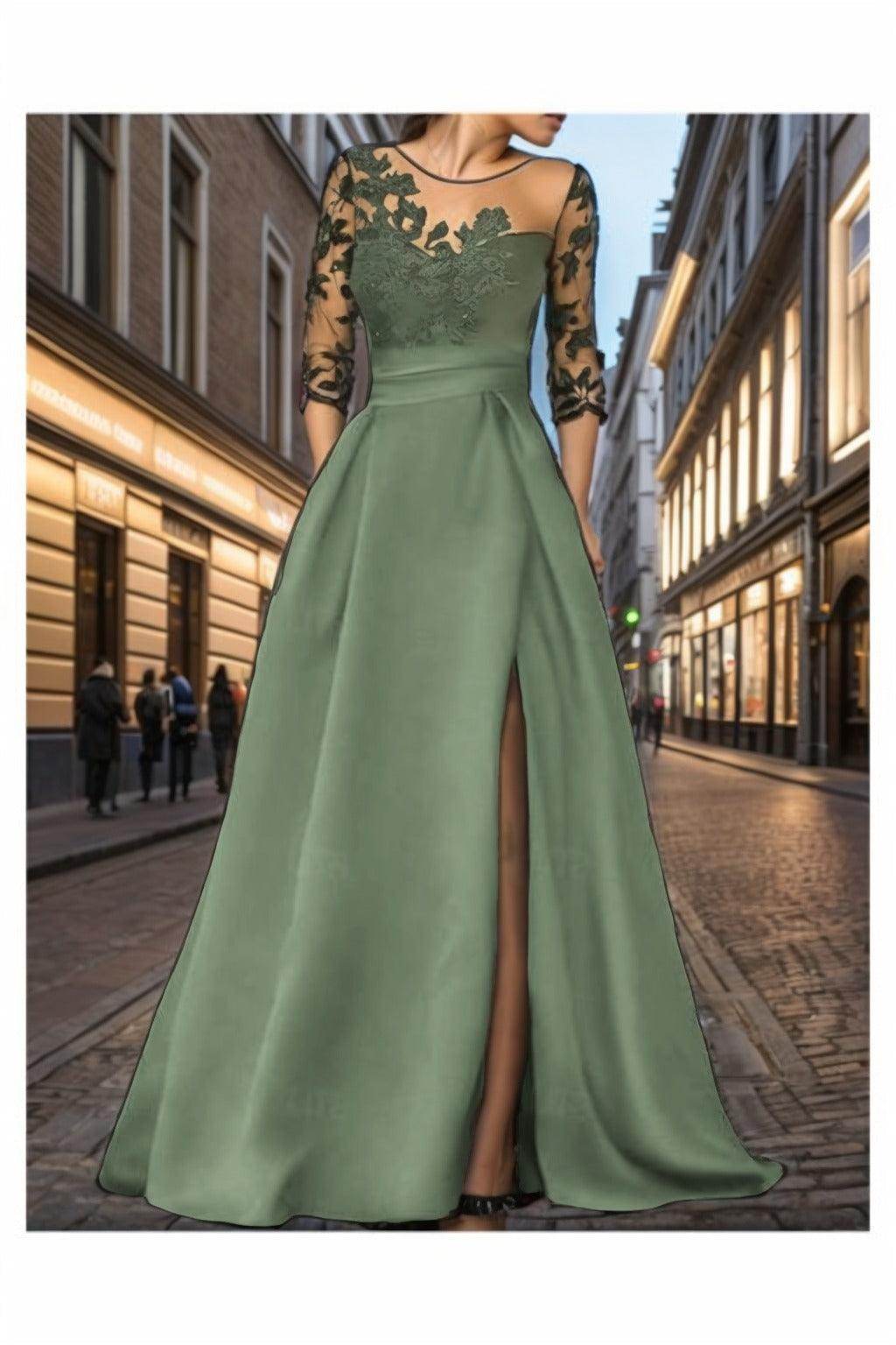A-Line Sweep-Brush Train Satin Prom Dress CS0456