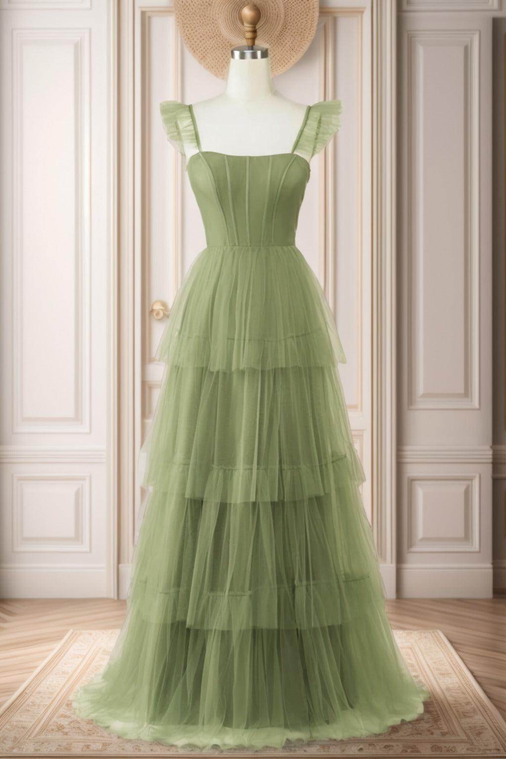 A-Line Sweep-Brush Train Tulle Prom Dress CS0471