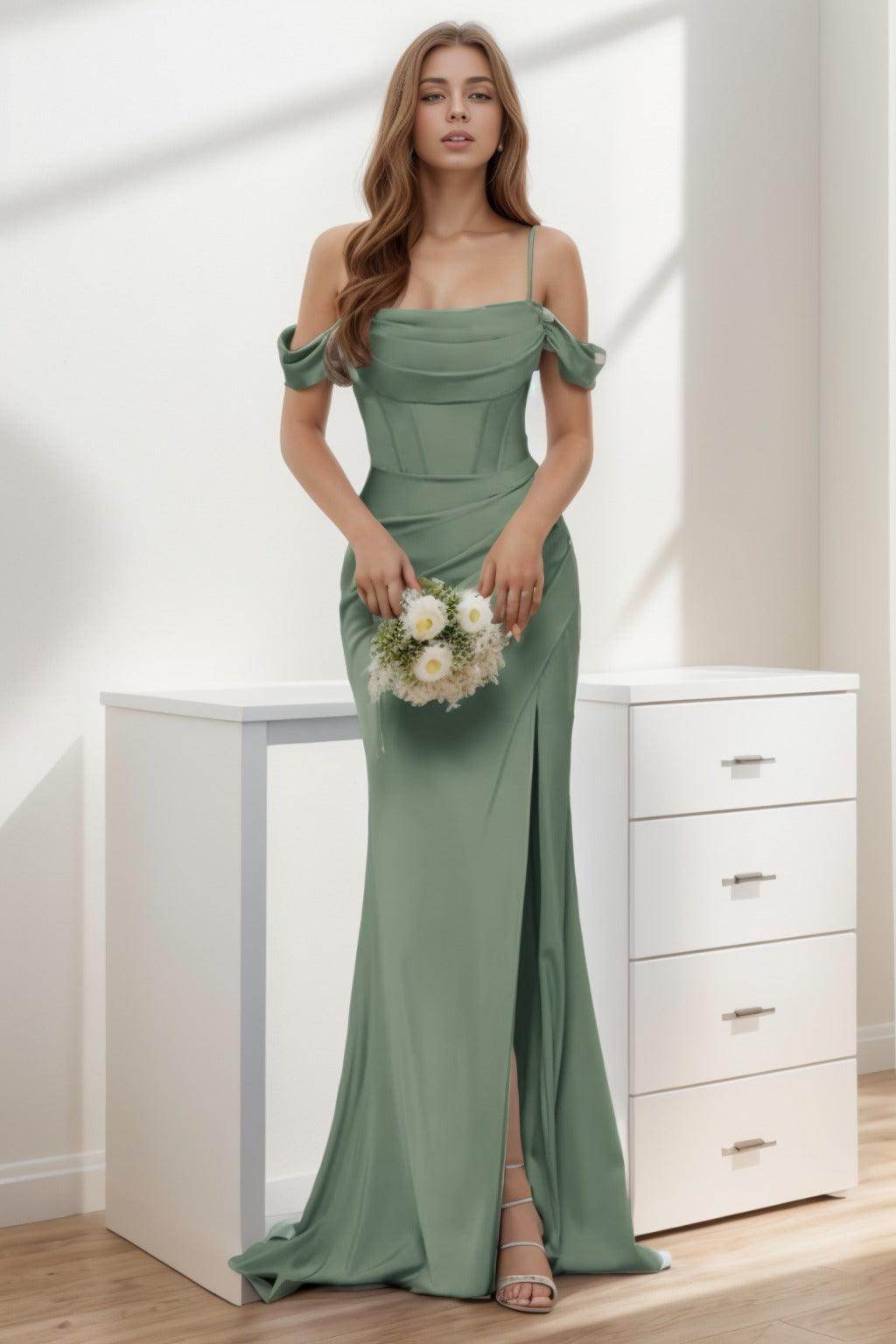Trumpet-Mermaid Sweep-Brush Train Silk-Like Prom Dress CS0399