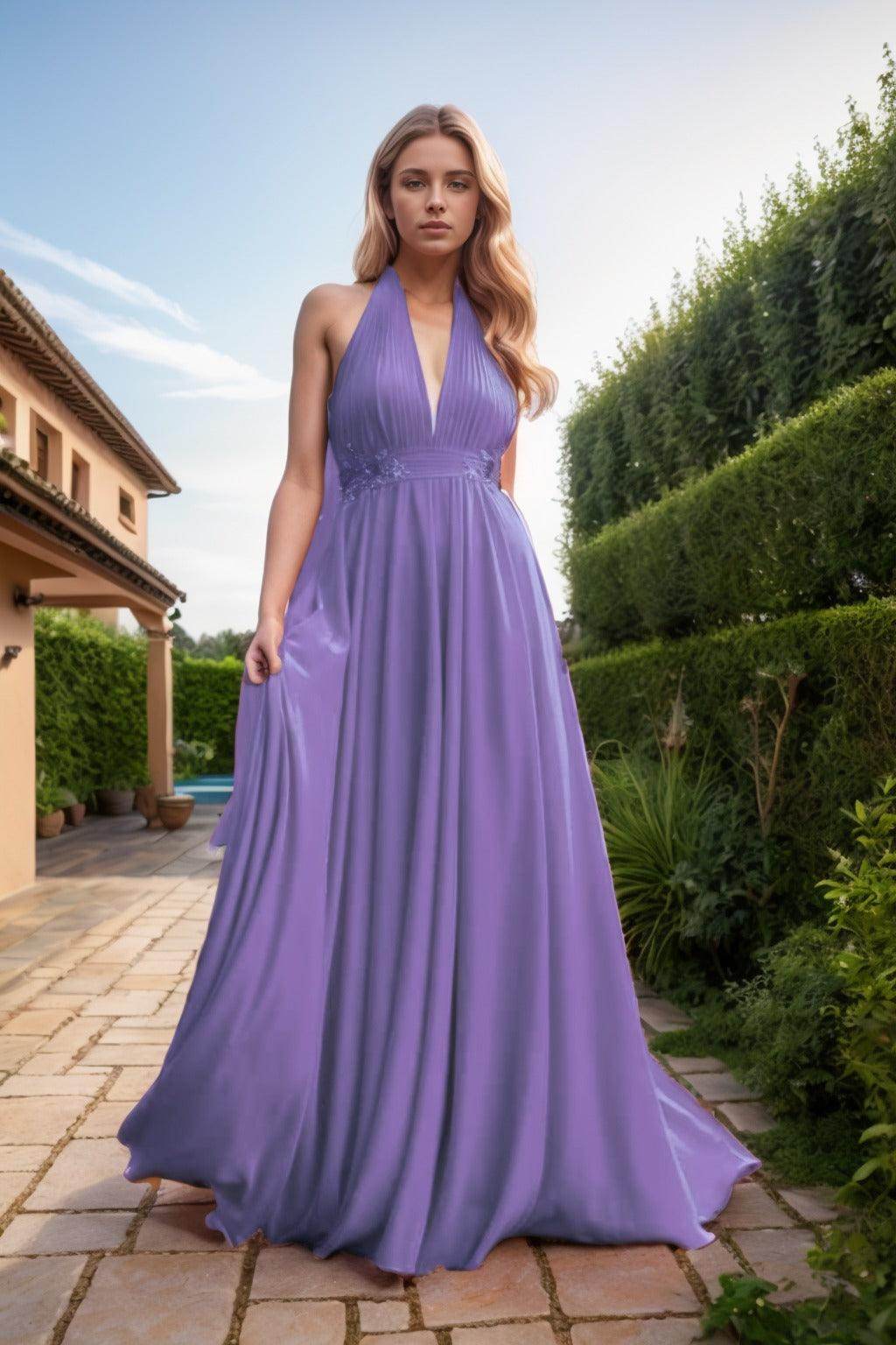 A-Line Sweep-Brush Train Chiffon Prom Dress CS0457