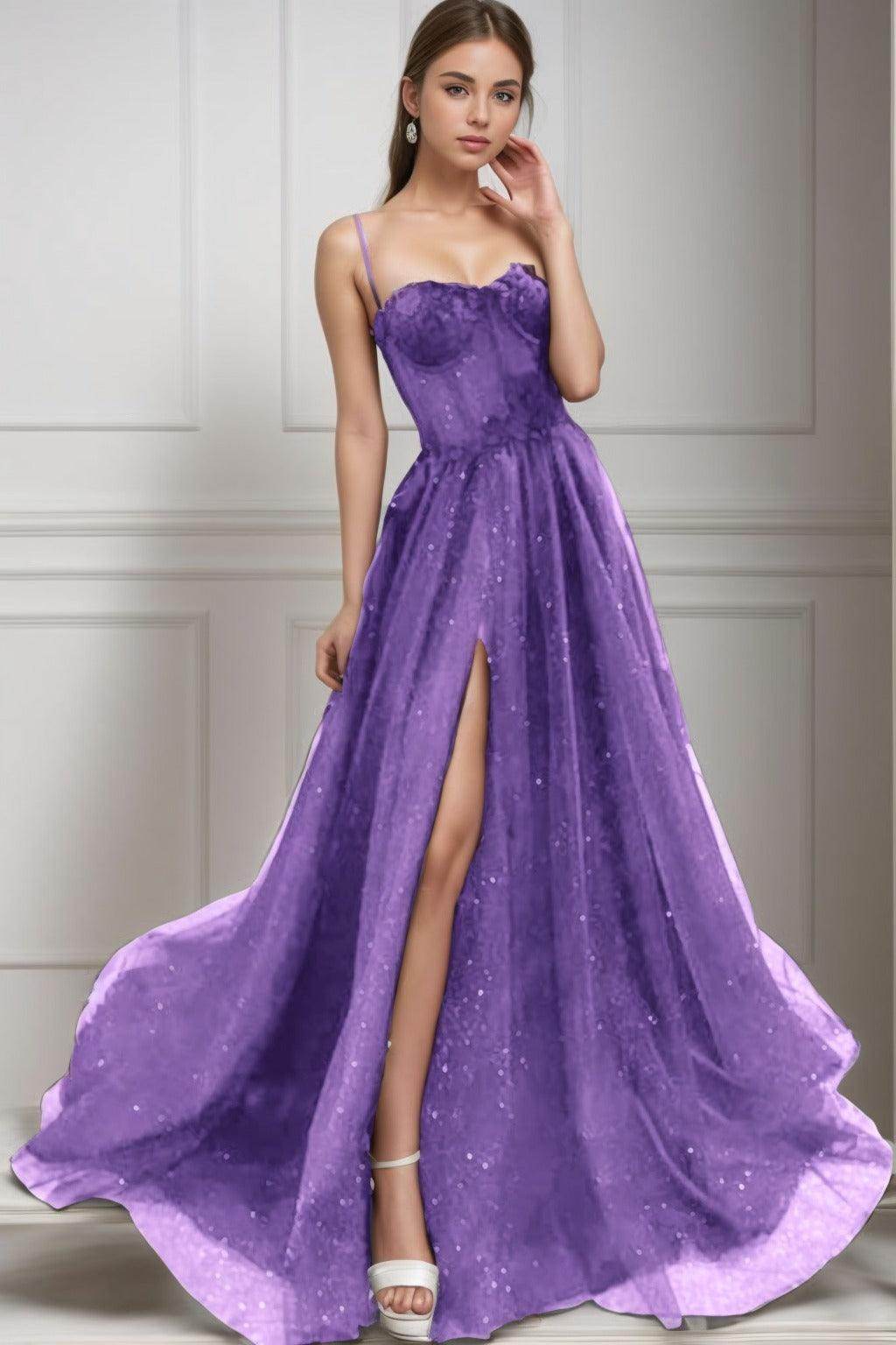 A-Line Sweep-Brush Train Tulle Prom Dress CS0439